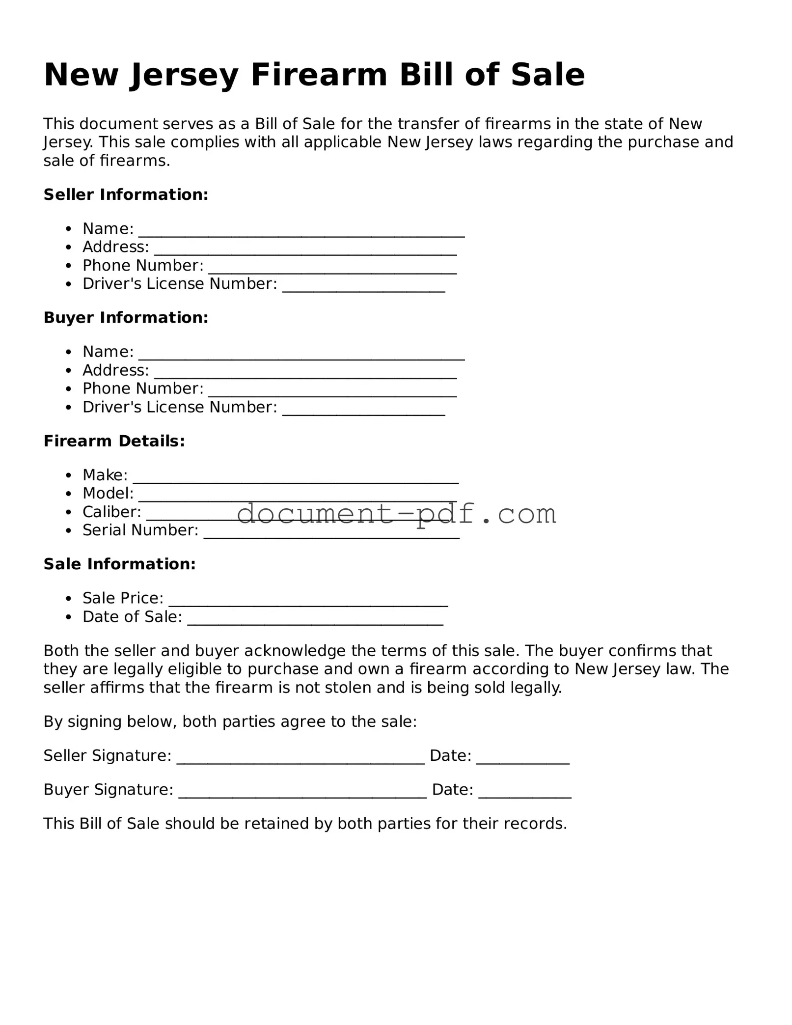 Attorney-Verified New Jersey Firearm Bill of Sale Template
