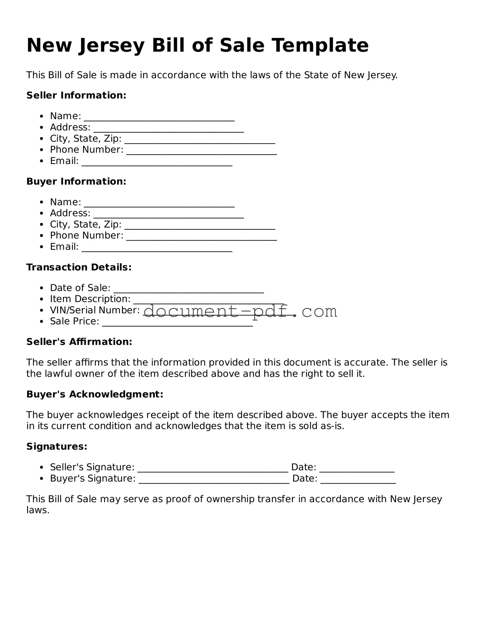 Attorney-Verified New Jersey Bill of Sale Template