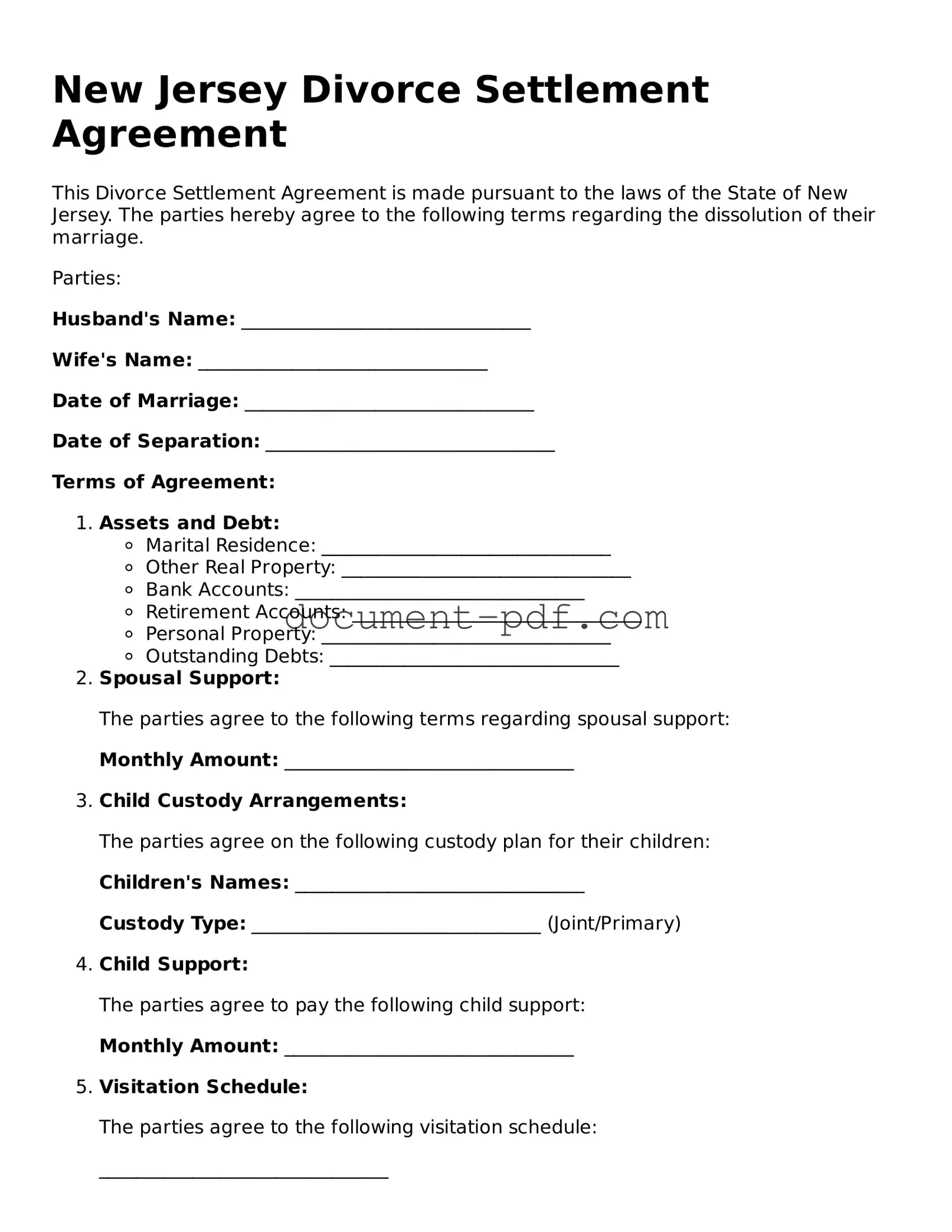 Attorney-Verified New Jersey Divorce Settlement Agreement Template