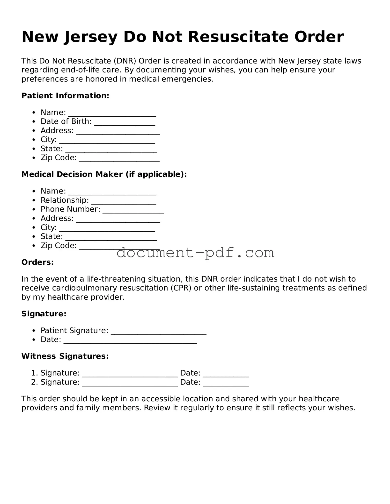 Attorney-Verified New Jersey Do Not Resuscitate Order Template