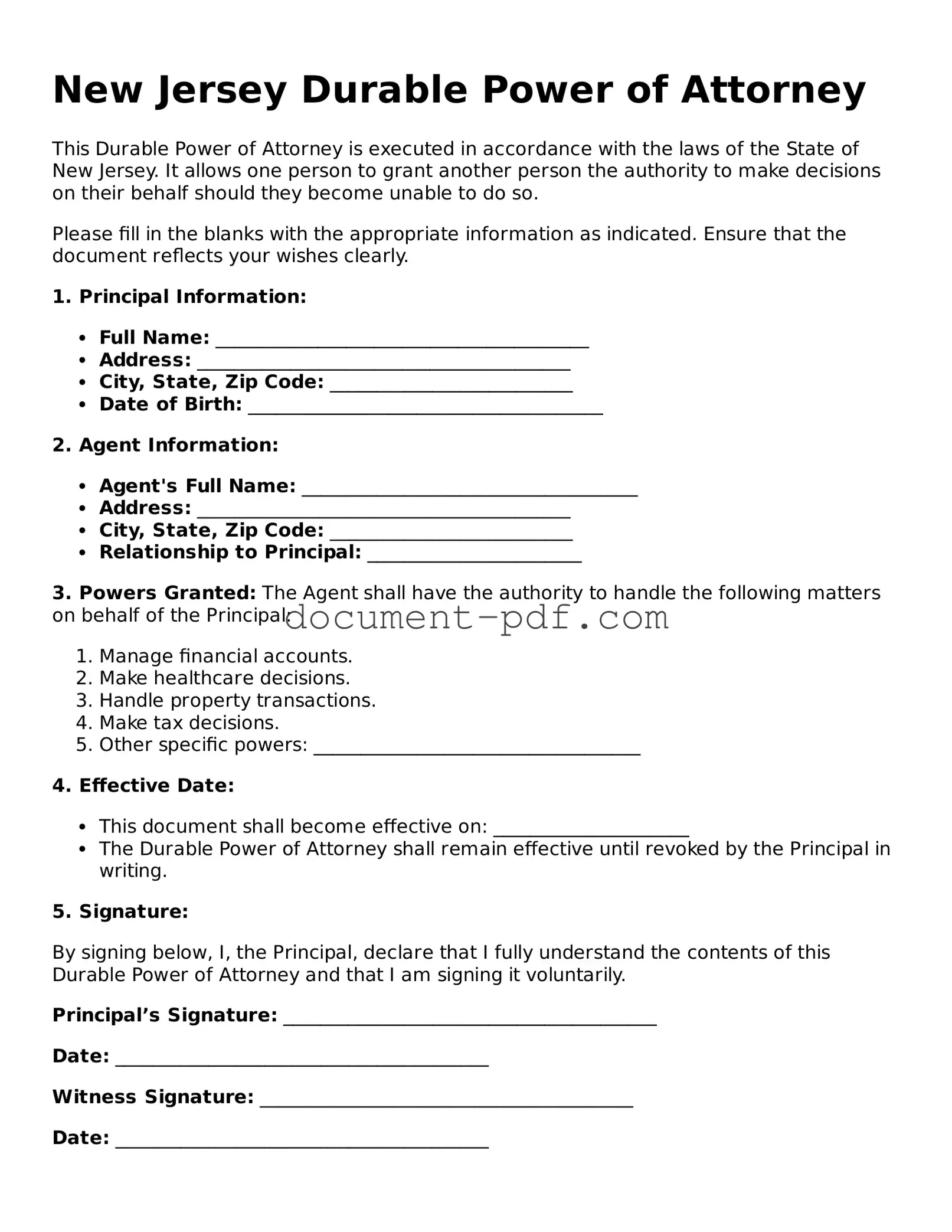 Attorney-Verified New Jersey Durable Power of Attorney Template