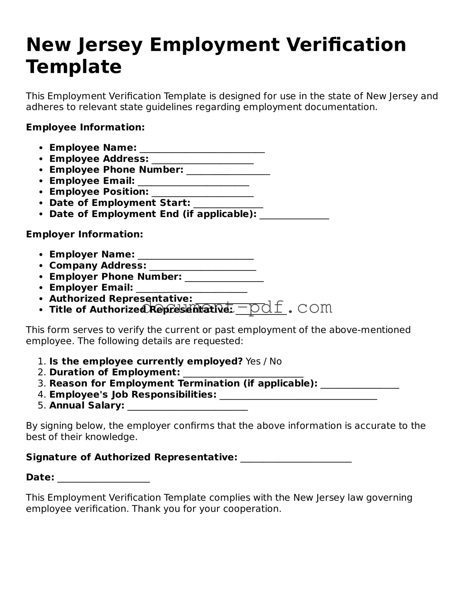 Attorney-Verified New Jersey Employment Verification Template