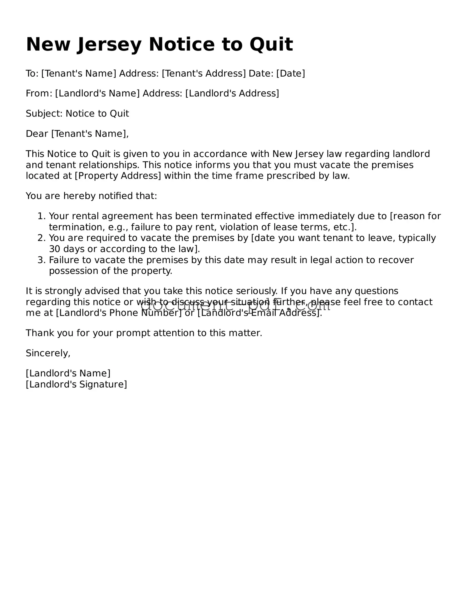 Attorney-Verified New Jersey Notice to Quit Template
