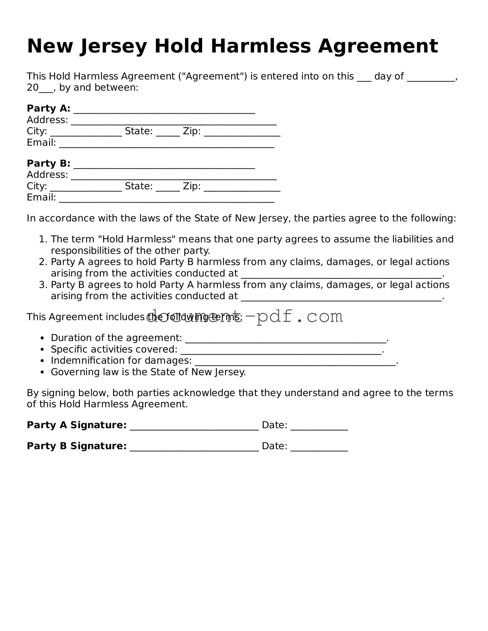 Attorney-Verified New Jersey Hold Harmless Agreement Template