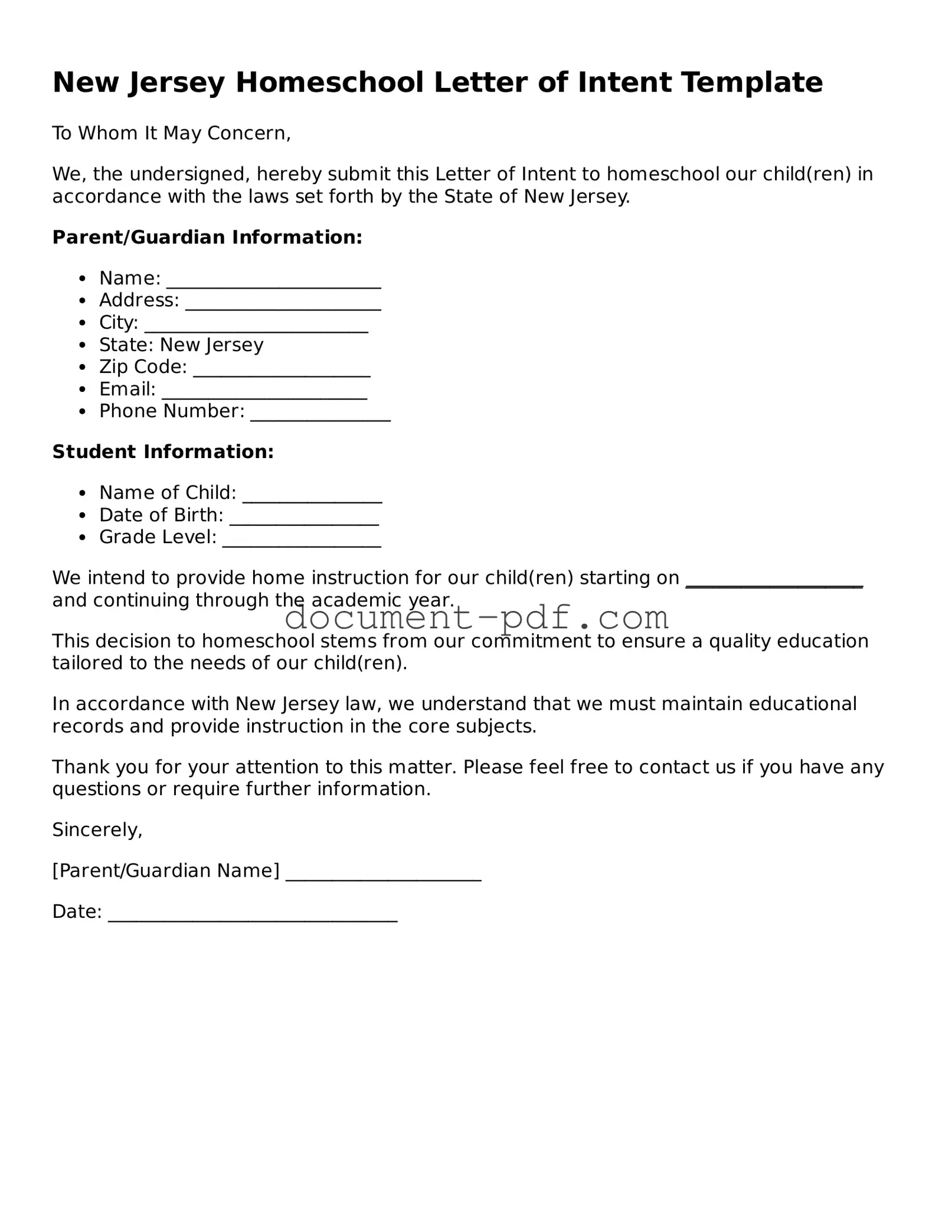 Attorney-Verified New Jersey Homeschool Letter of Intent Template