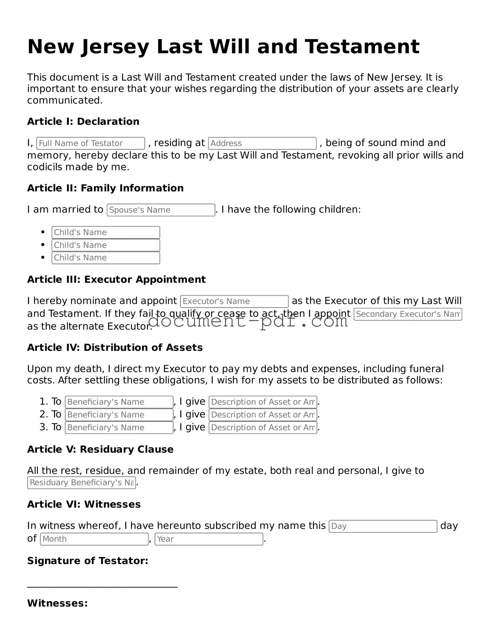 Attorney-Verified New Jersey Last Will and Testament Template