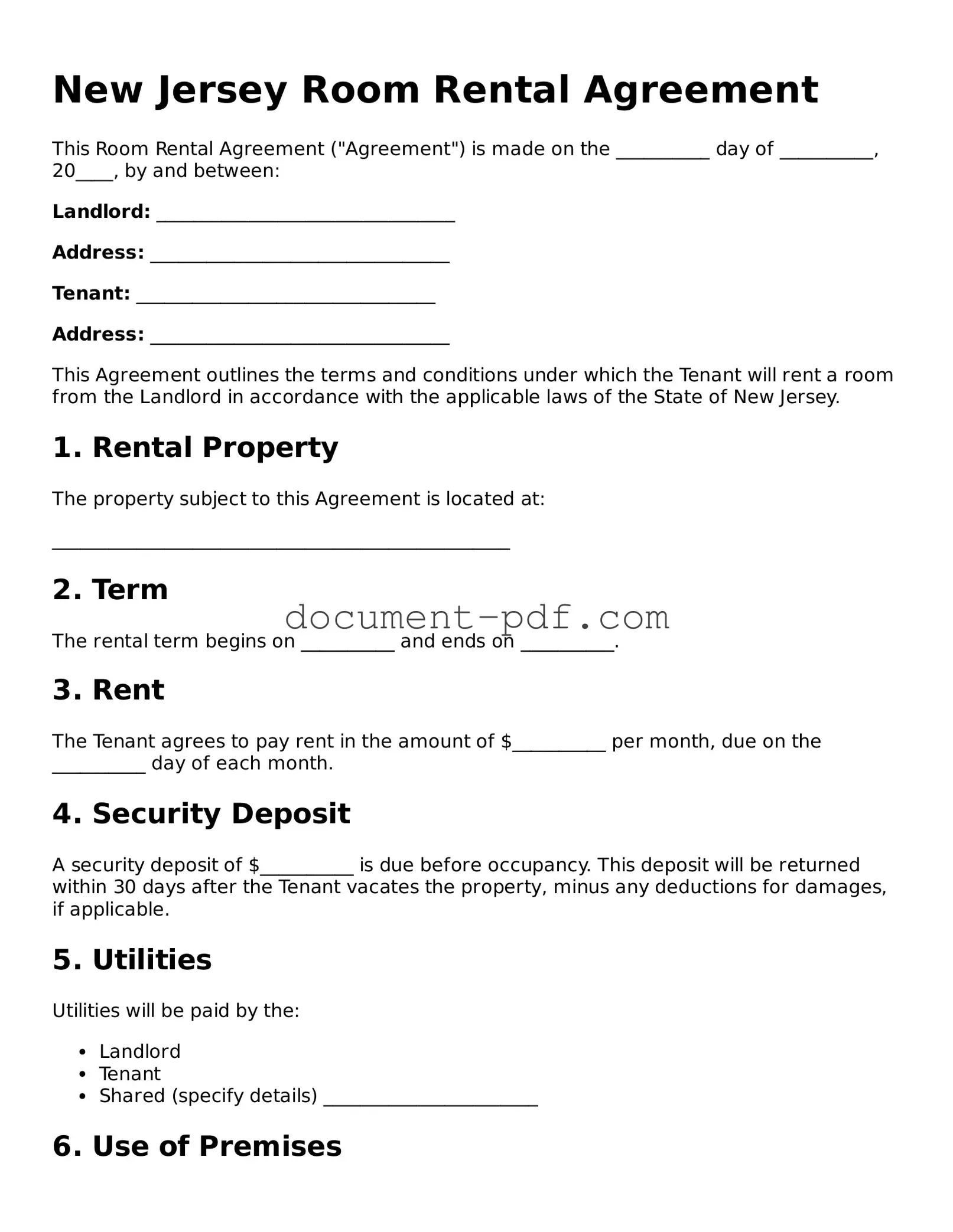 Attorney-Verified New Jersey Room Rental Agreement Template