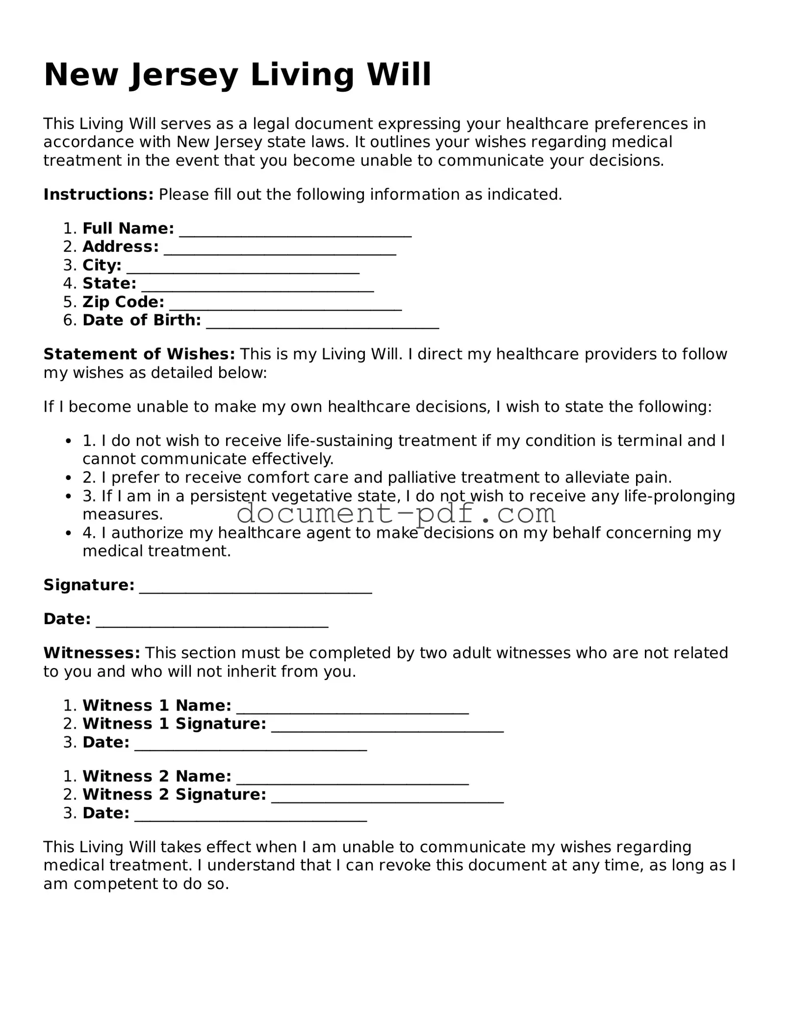 Attorney-Verified New Jersey Living Will Template