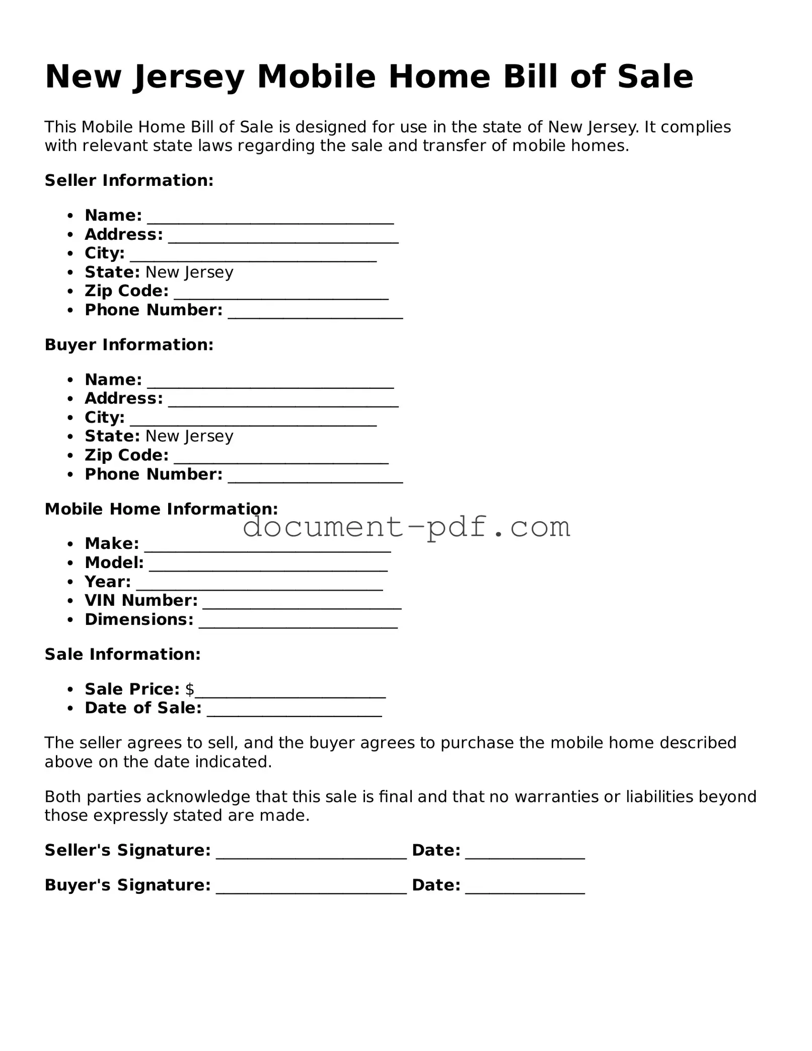 Attorney-Verified New Jersey Mobile Home Bill of Sale Template