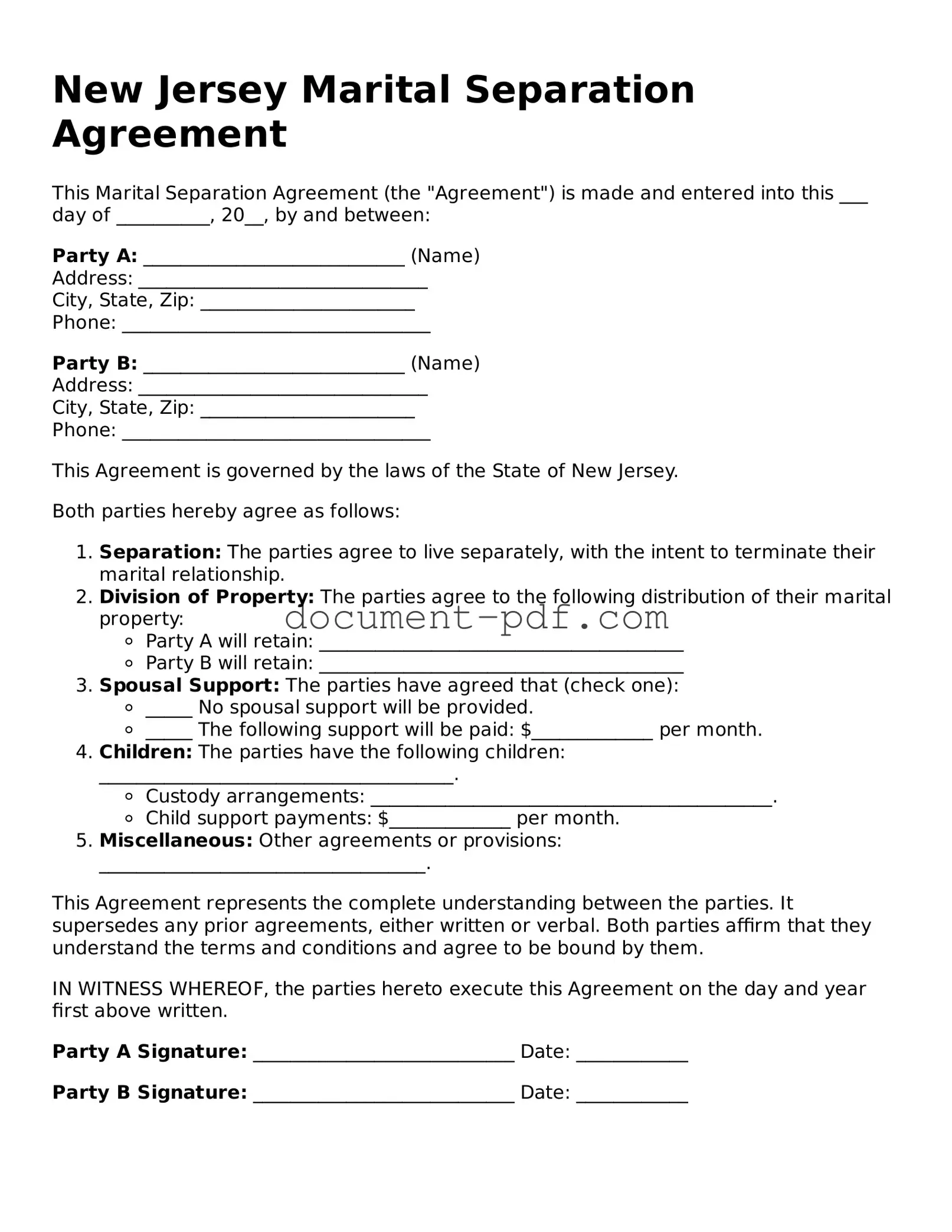 Attorney-Verified New Jersey Marital Separation Agreement Template