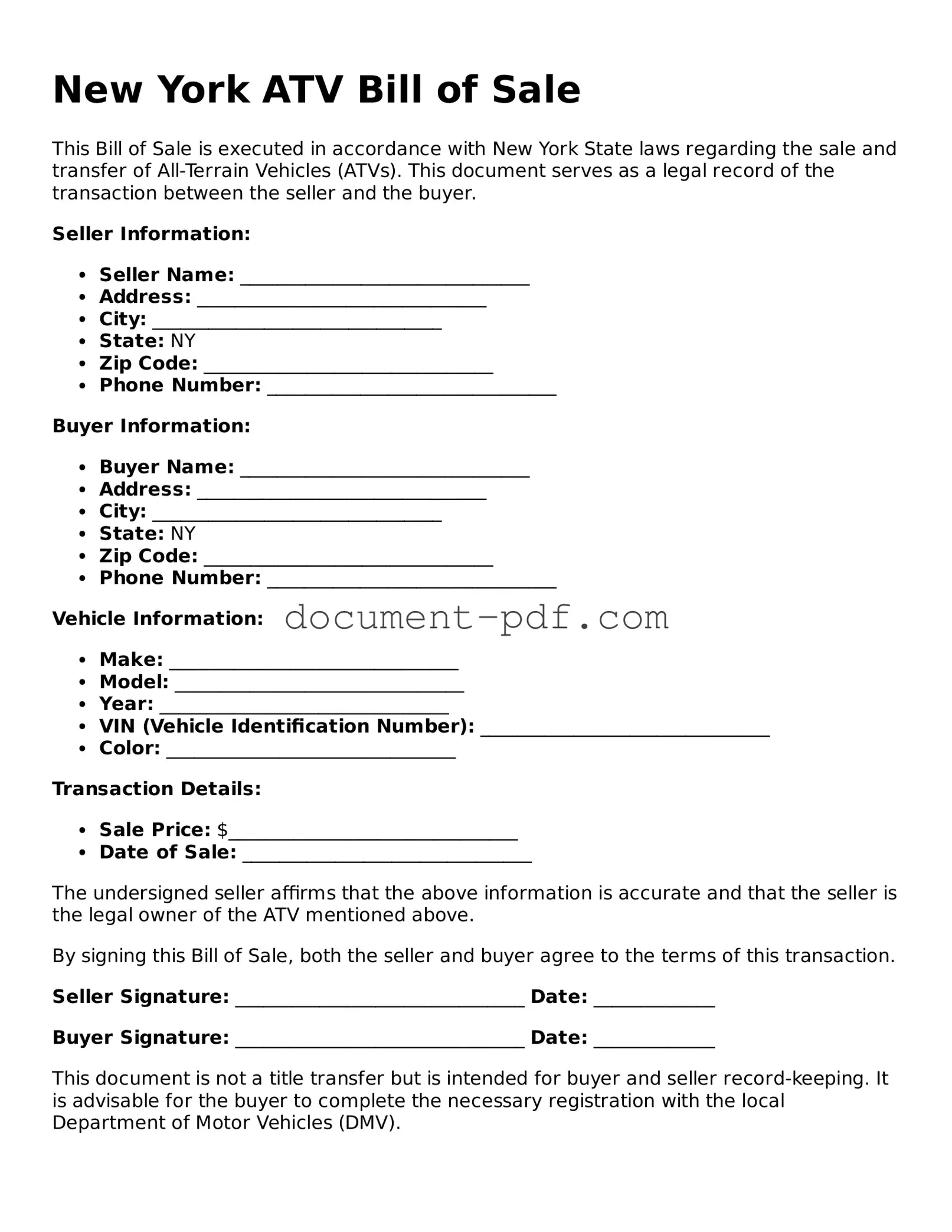 Attorney-Verified New York ATV Bill of Sale Template