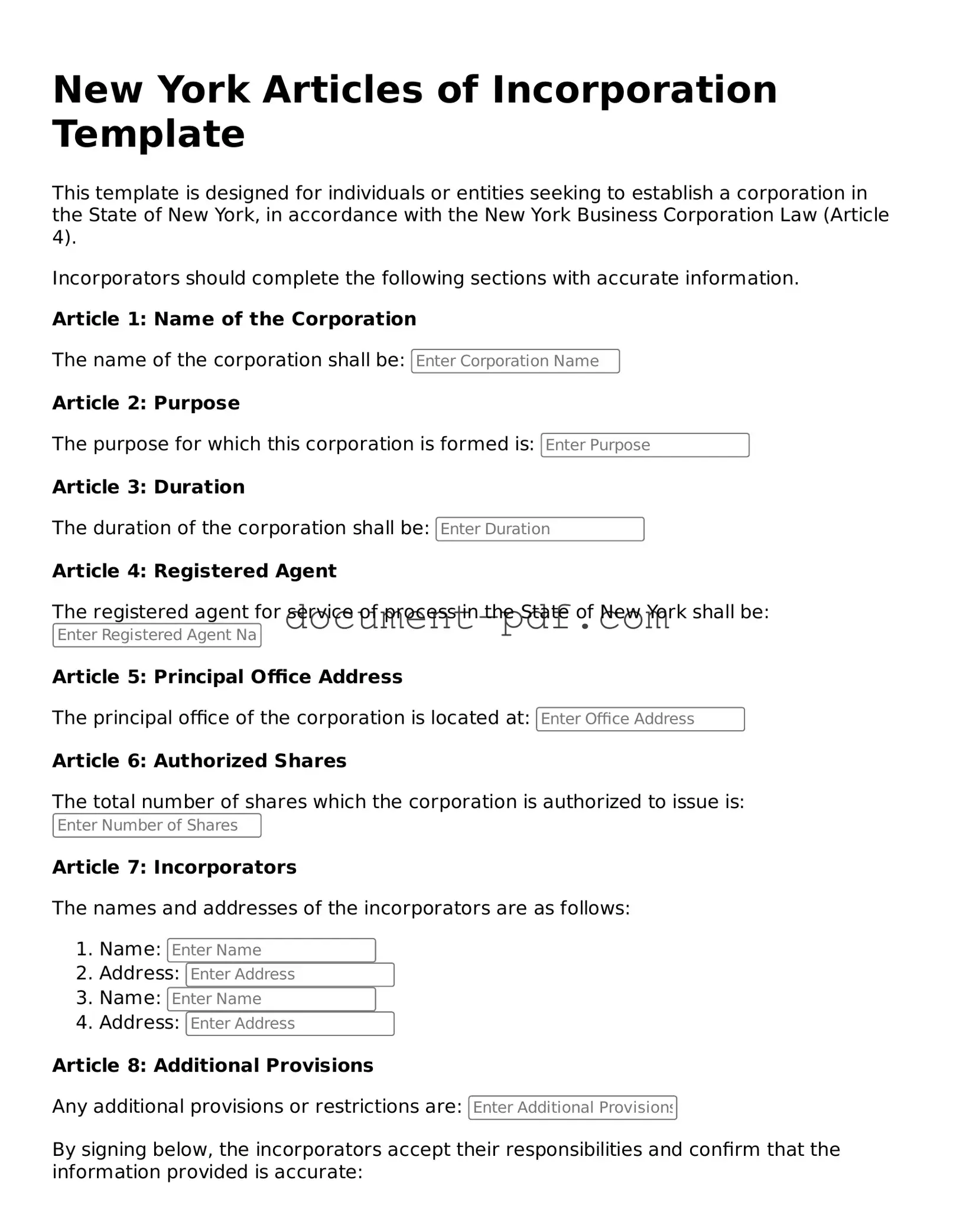 Attorney-Verified New York Articles of Incorporation Template