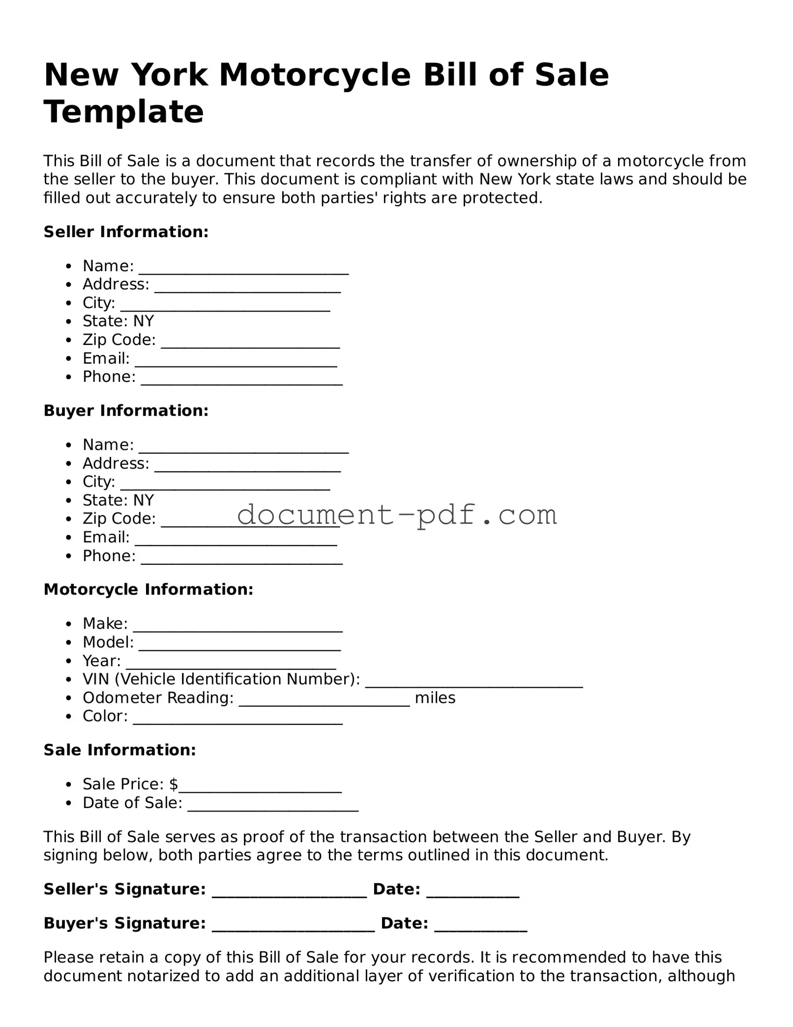 Attorney-Verified New York Motorcycle Bill of Sale Template