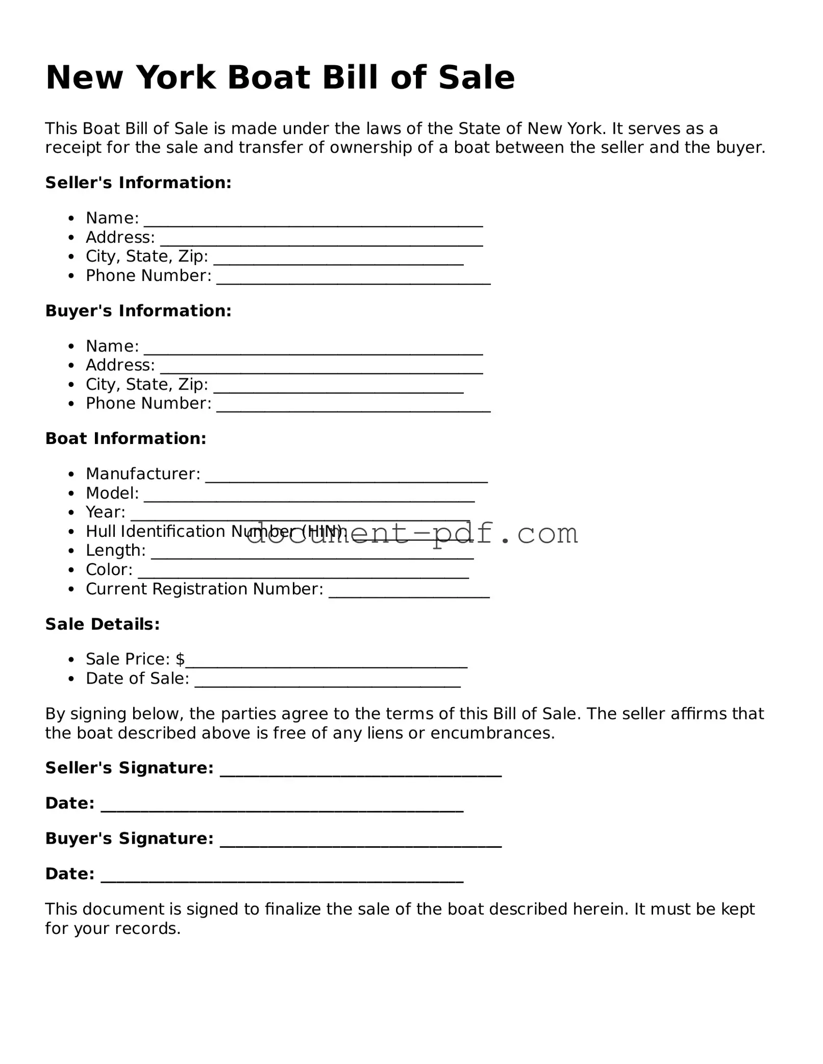 Attorney-Verified New York Boat Bill of Sale Template