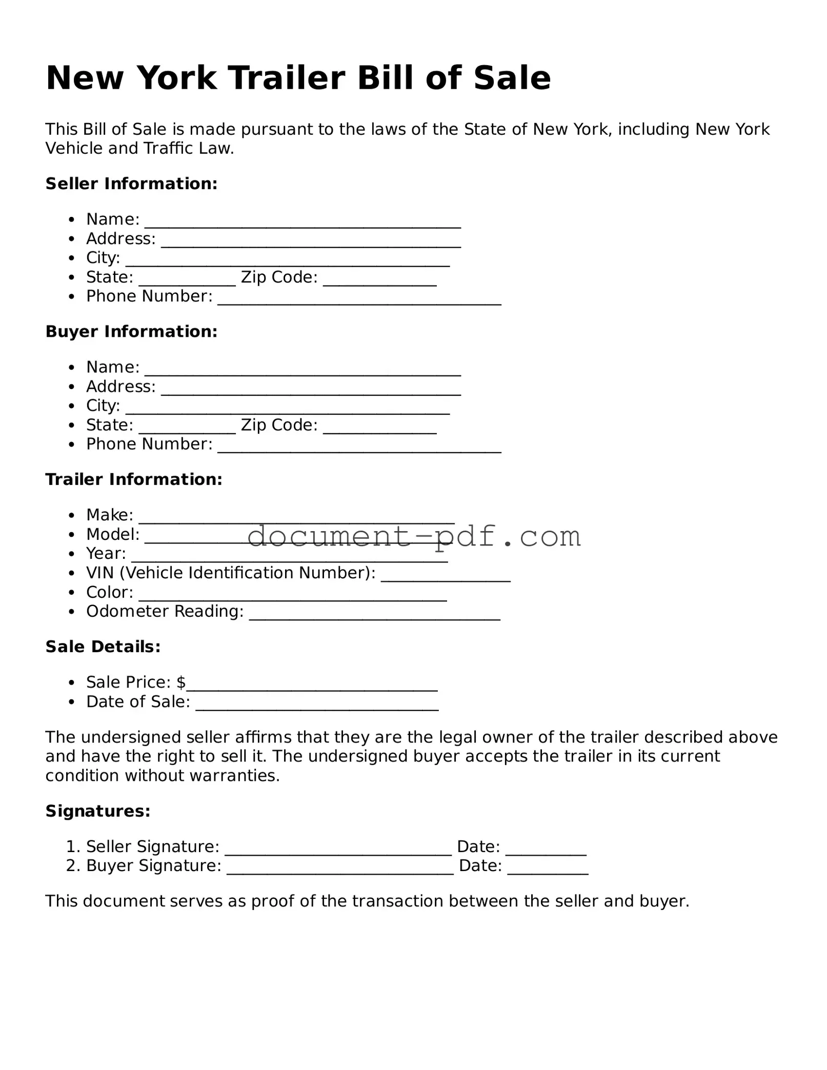Attorney-Verified New York Trailer Bill of Sale Template
