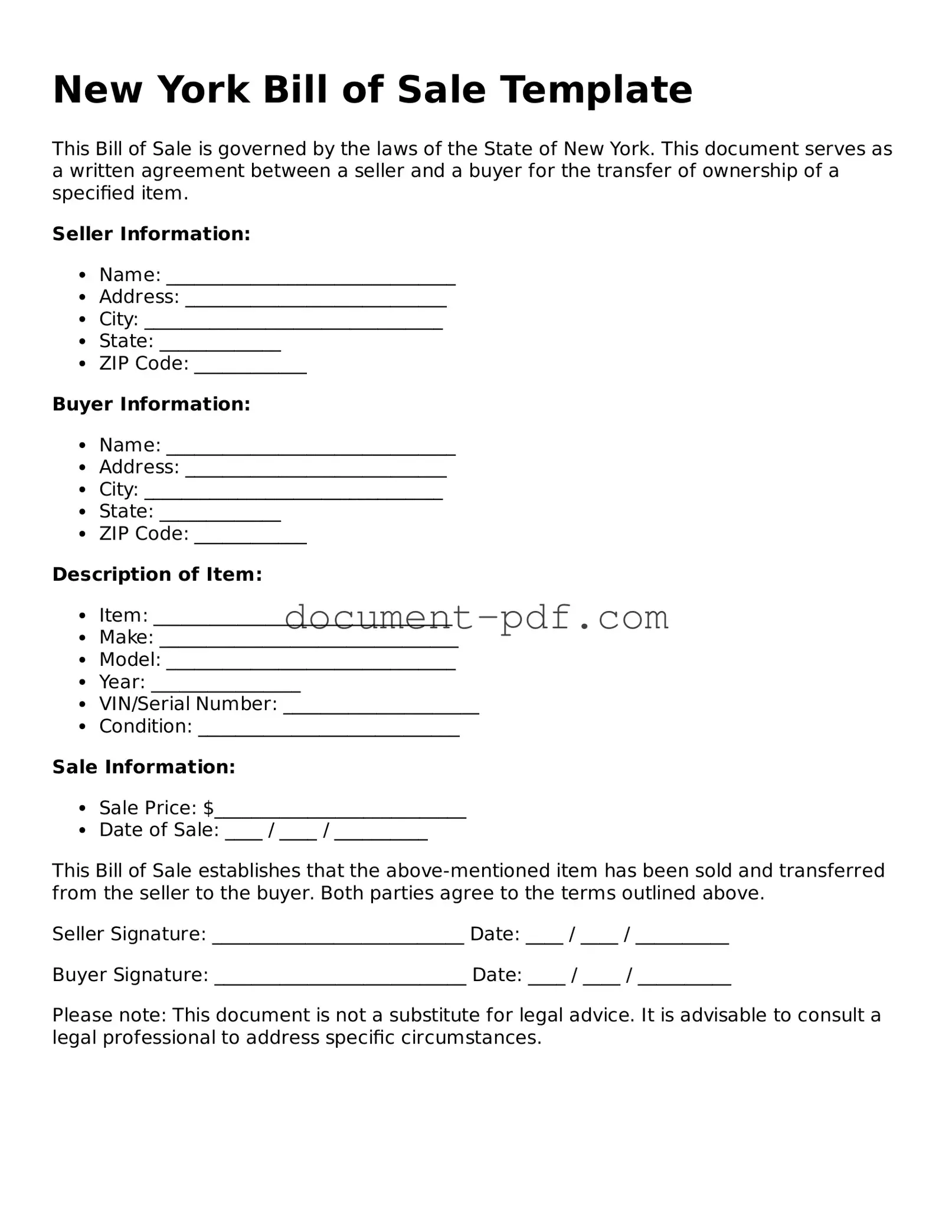 Attorney-Verified New York Bill of Sale Template