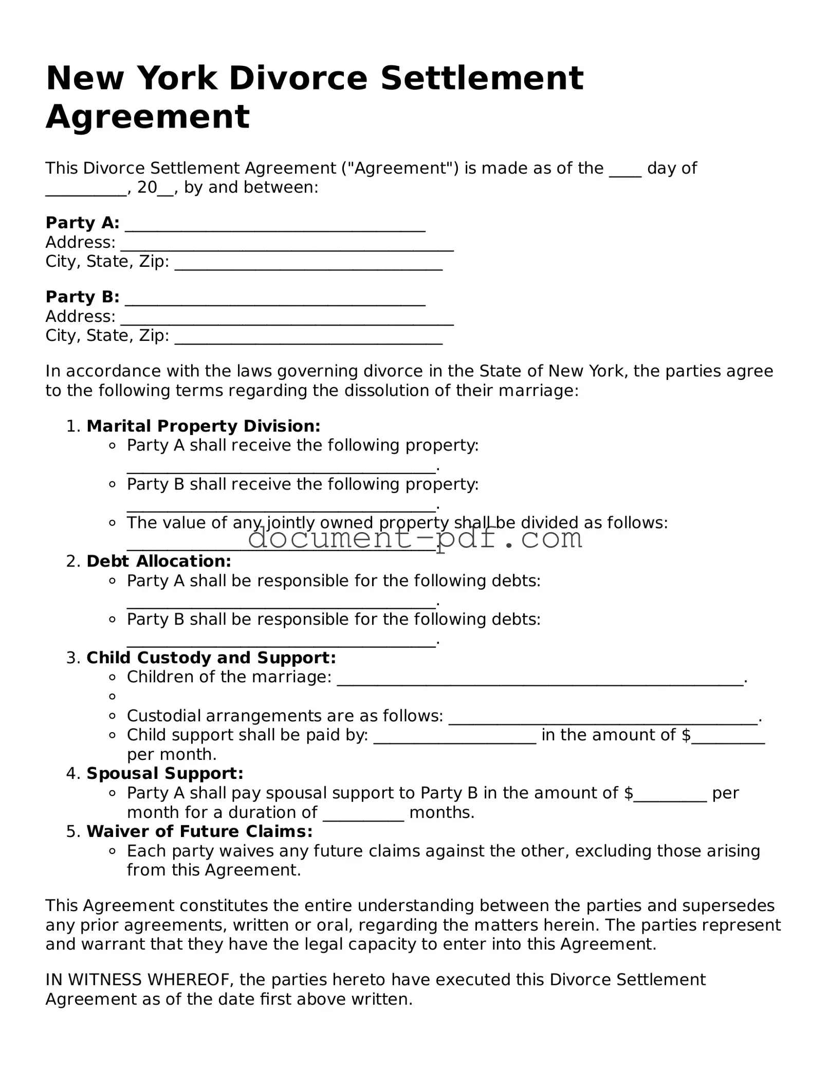 Attorney-Verified New York Divorce Settlement Agreement Template