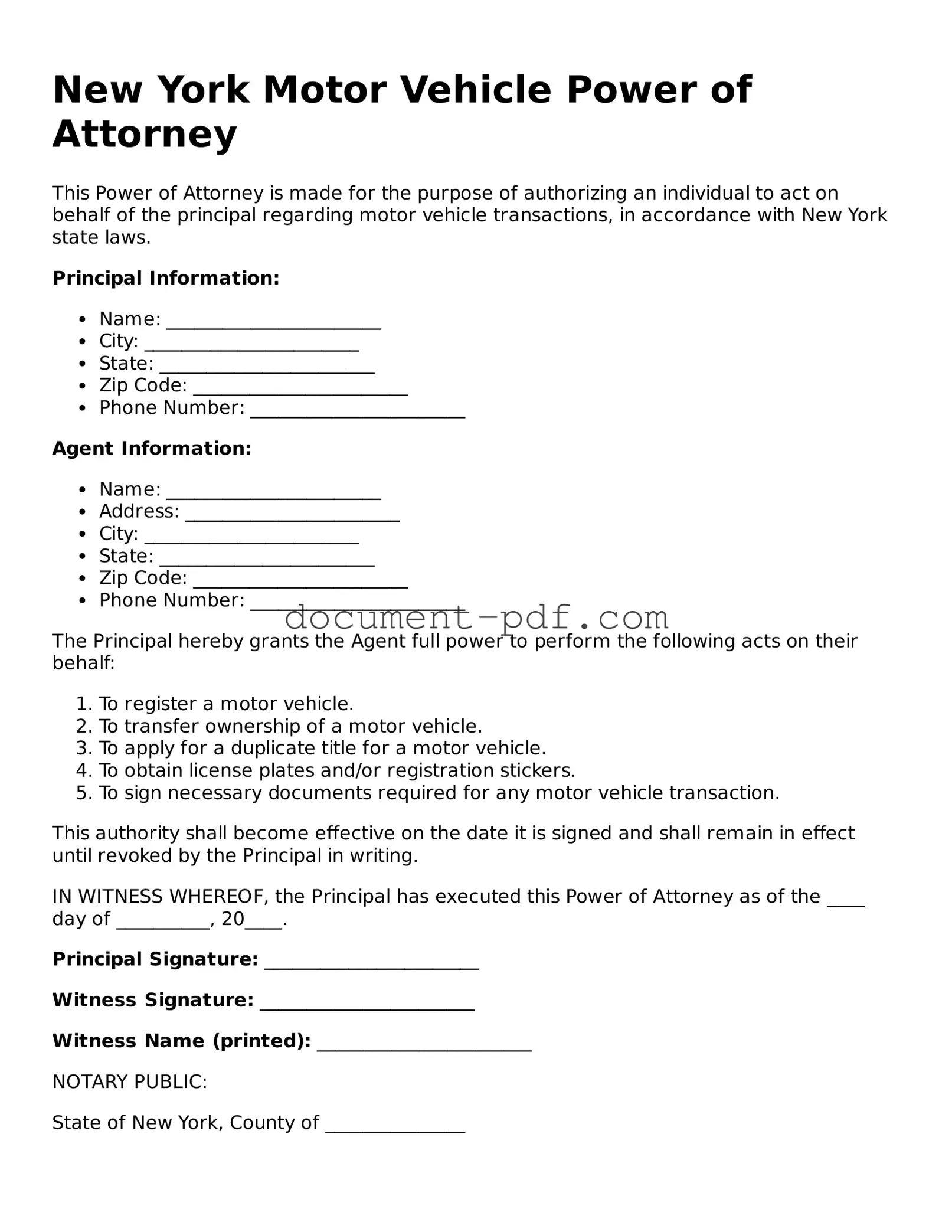 Attorney-Verified New York Motor Vehicle Power of Attorney Template