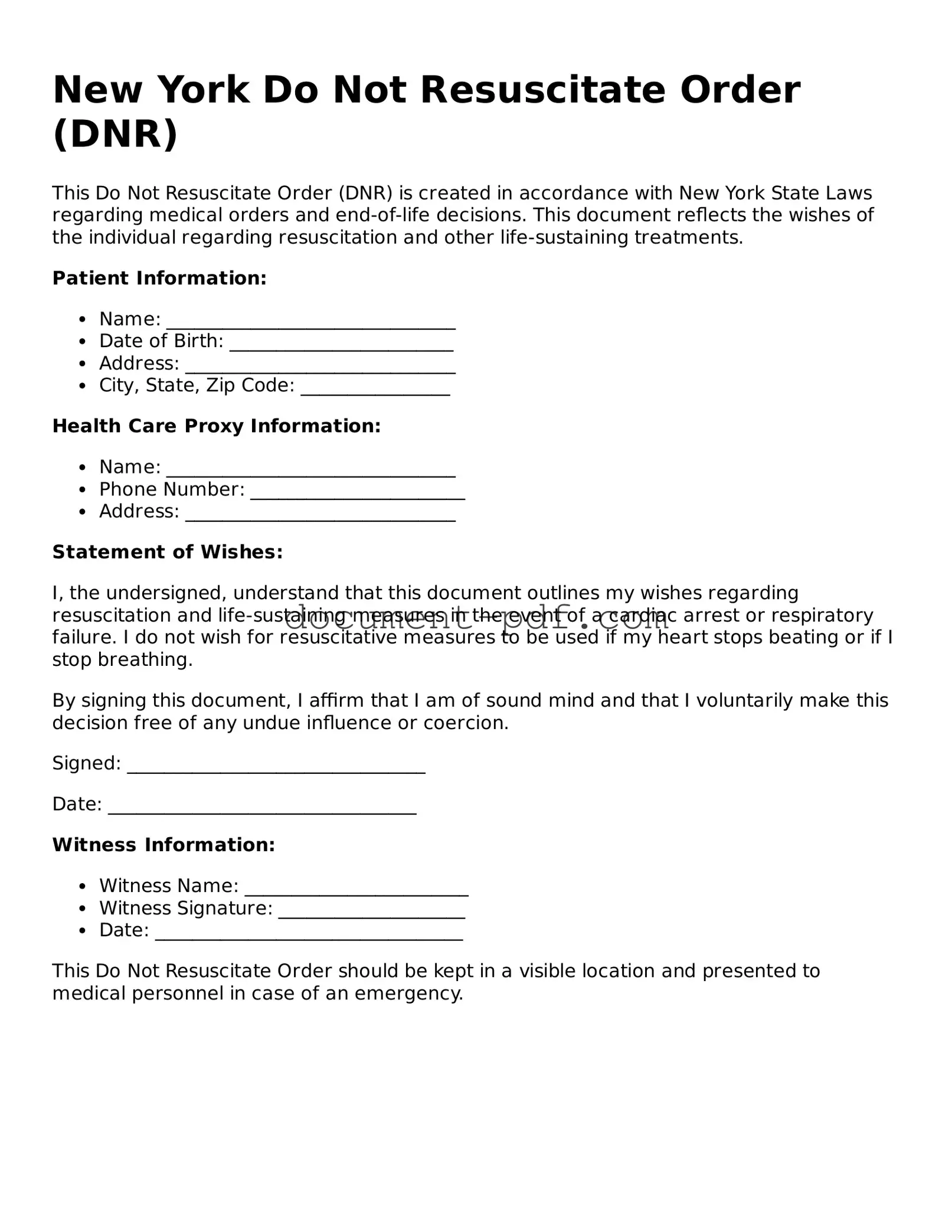 Attorney-Verified New York Do Not Resuscitate Order Template