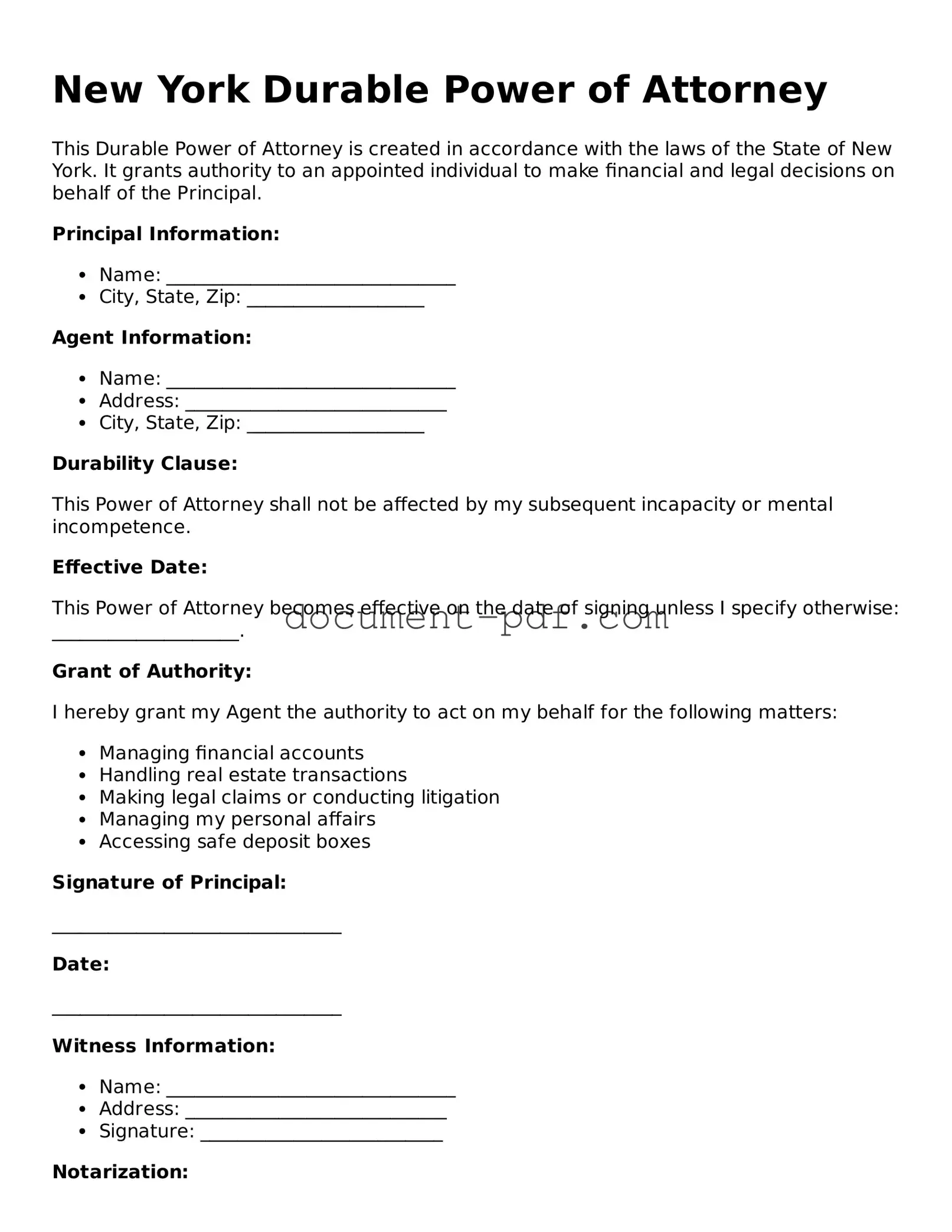 Attorney-Verified New York Durable Power of Attorney Template
