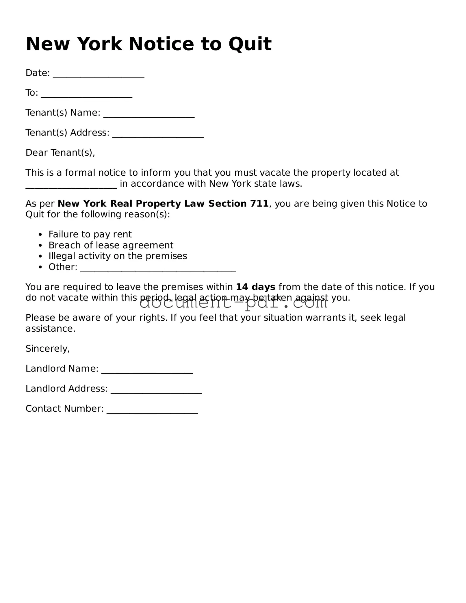 Attorney-Verified New York Notice to Quit Template