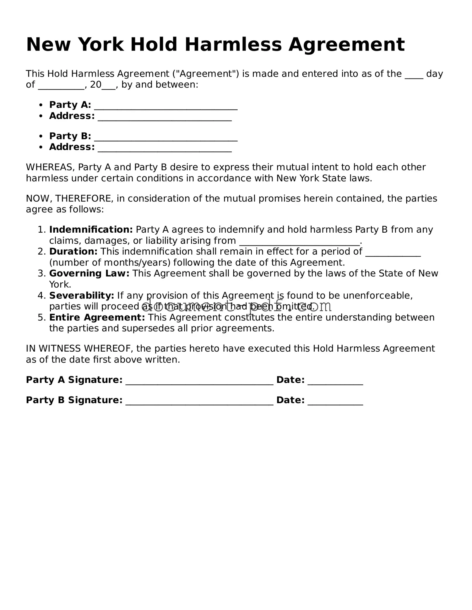 Attorney-Verified New York Hold Harmless Agreement Template