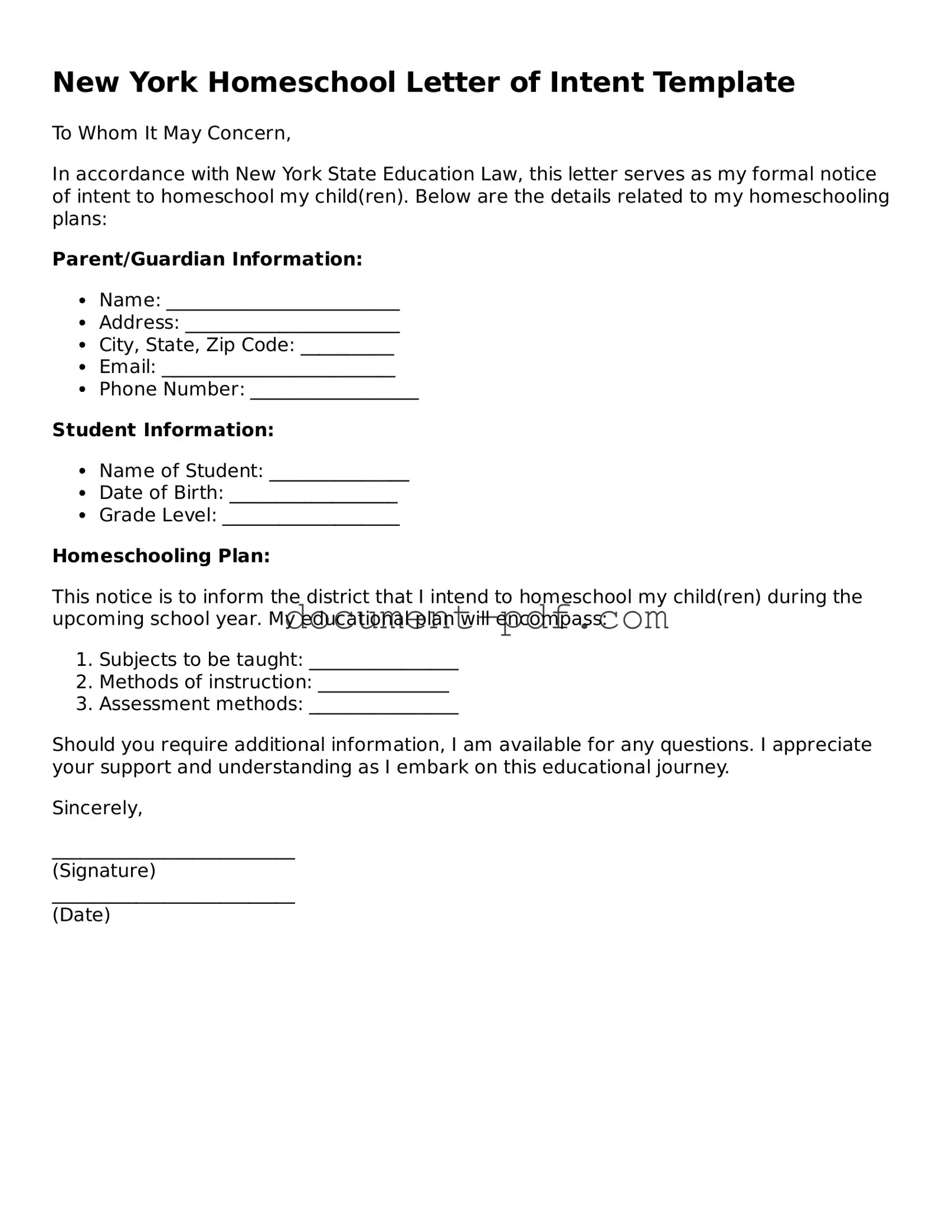 Attorney-Verified New York Homeschool Letter of Intent Template