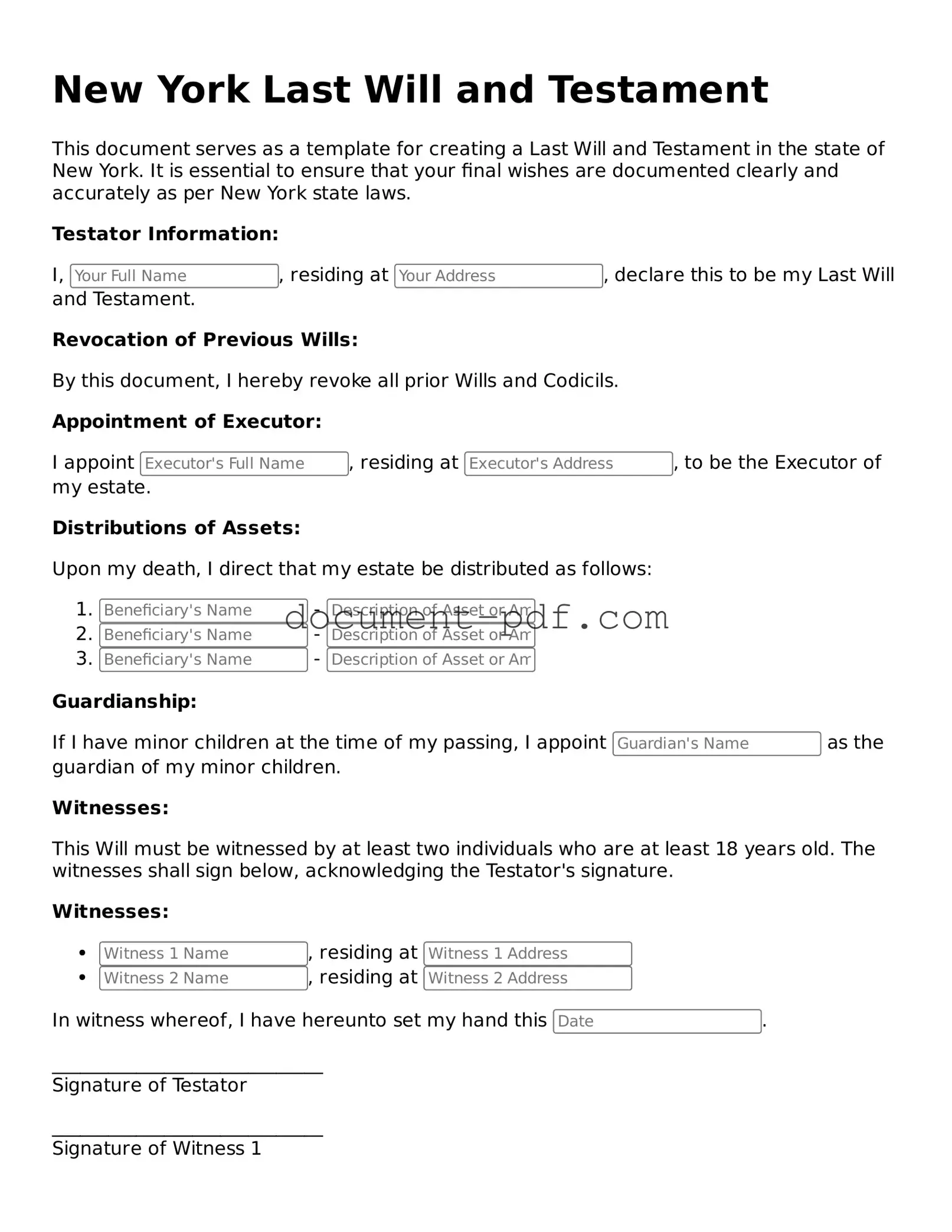 Attorney-Verified New York Last Will and Testament Template