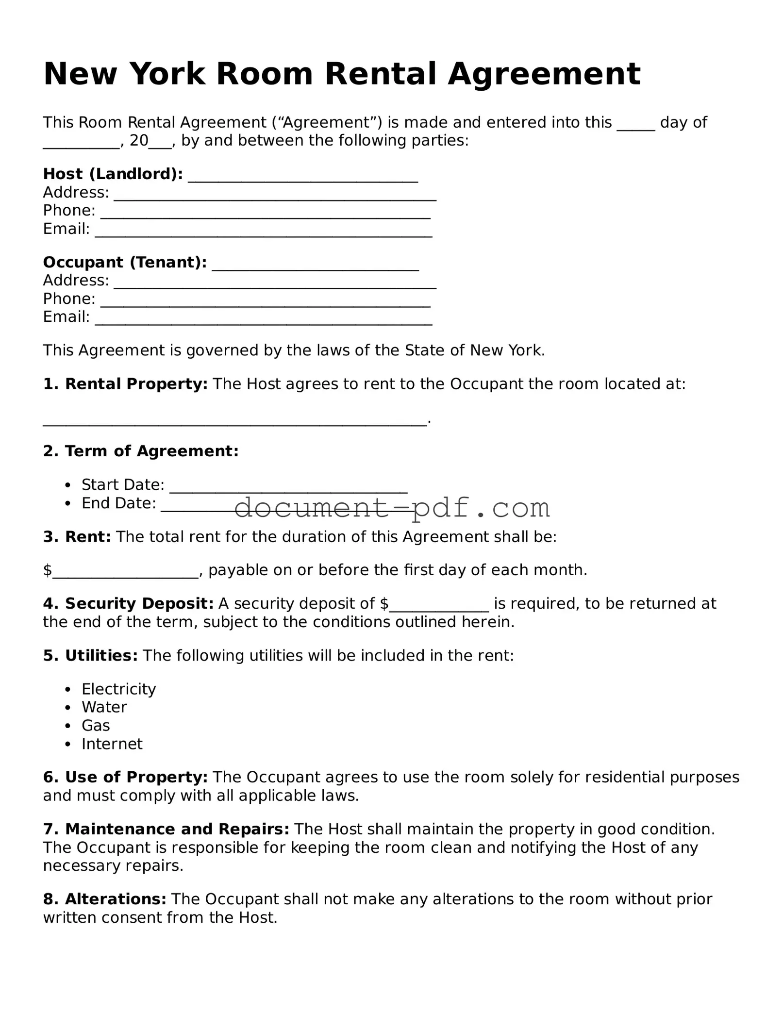 Attorney-Verified New York Room Rental Agreement Template