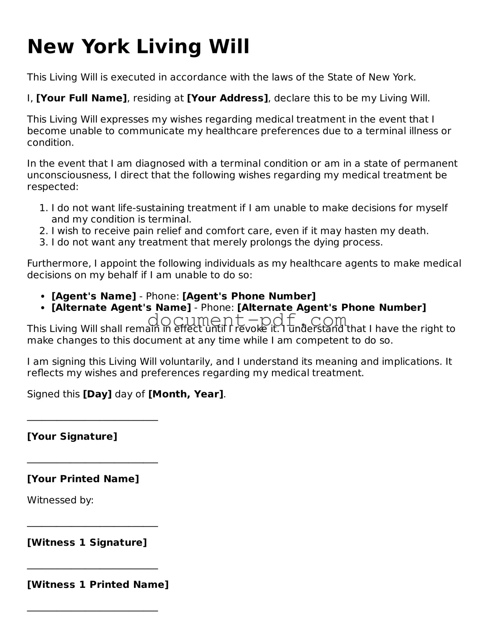 Attorney-Verified New York Living Will Template