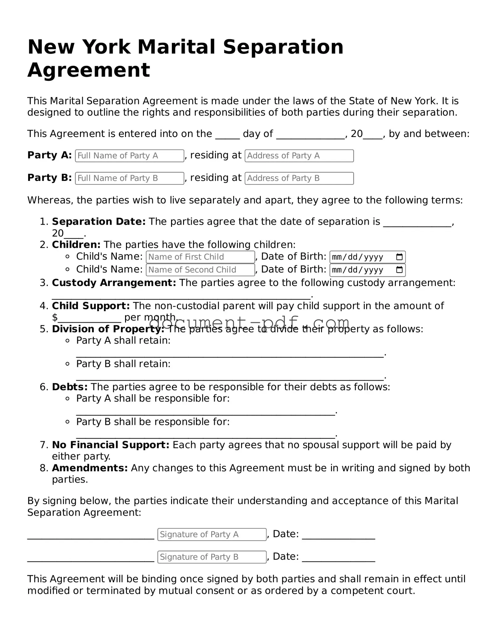 Attorney-Verified New York Marital Separation Agreement Template