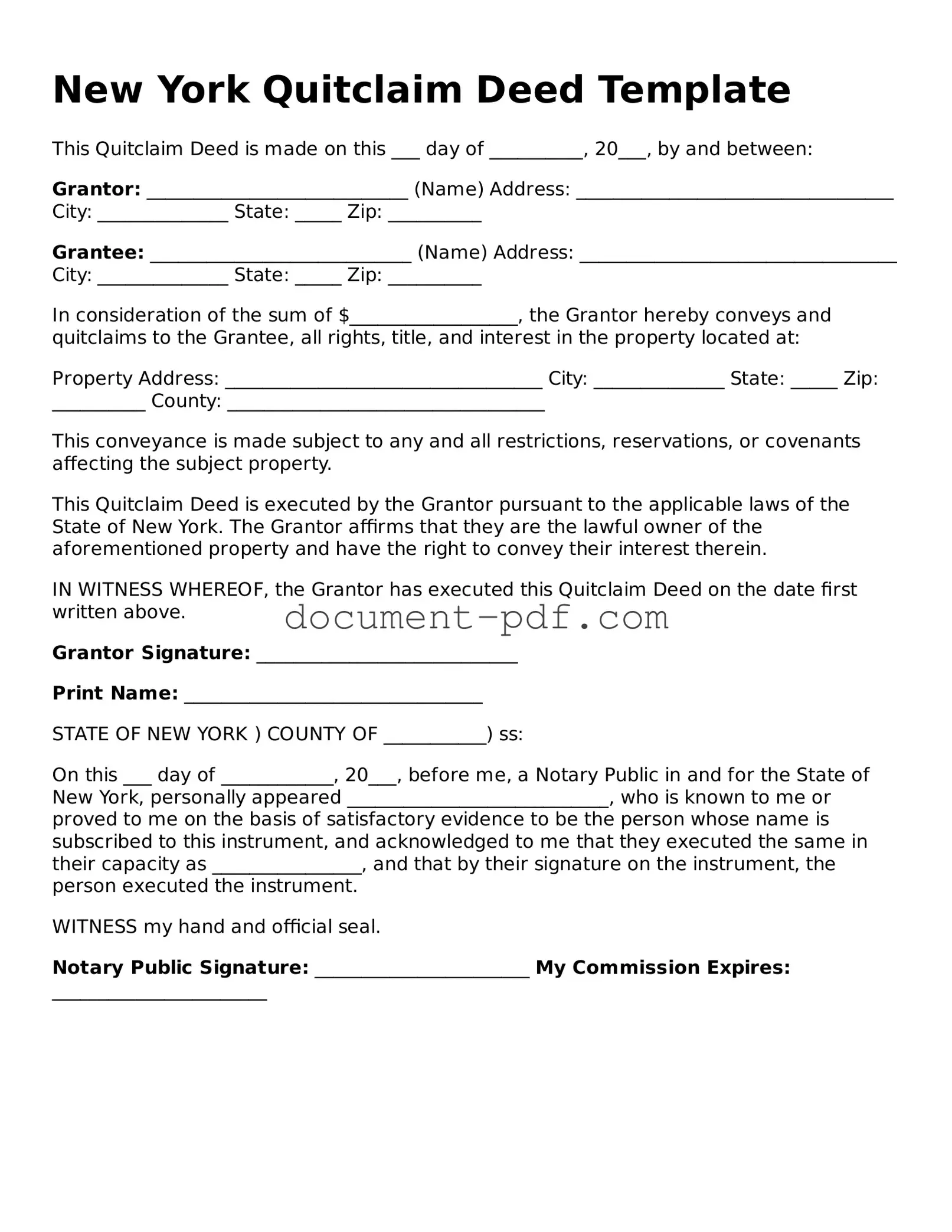 Attorney-Verified New York Quitclaim Deed Template