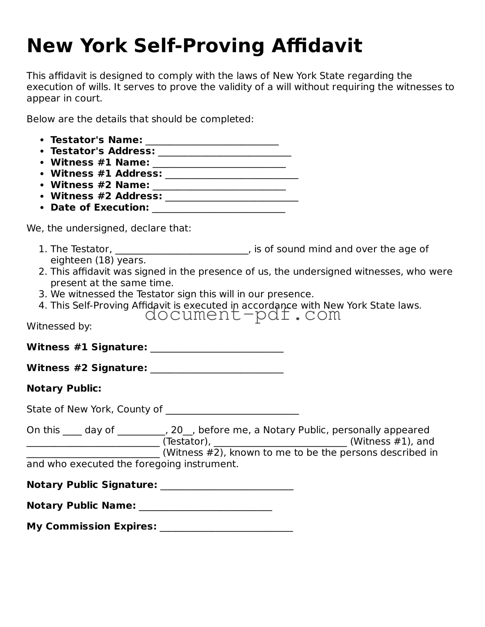 Attorney-Verified New York Self-Proving Affidavit Template