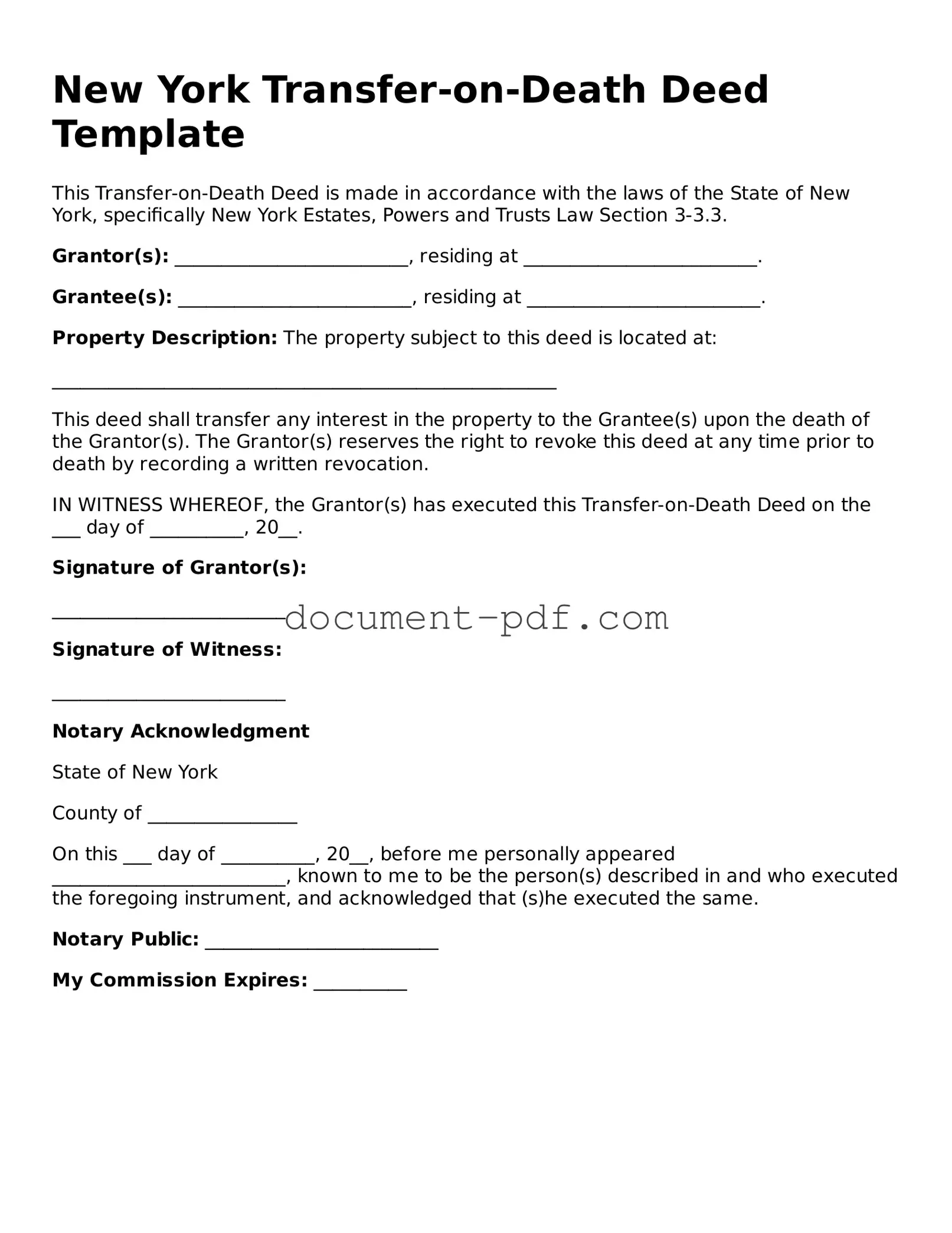 Attorney-Verified New York Transfer-on-Death Deed Template