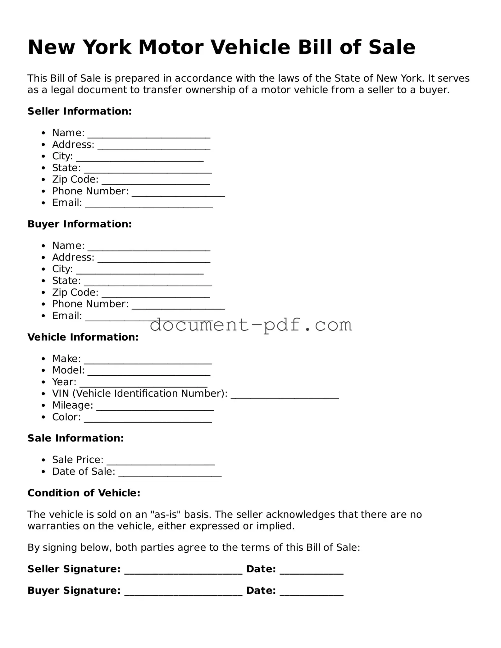 Attorney-Verified New York Motor Vehicle Bill of Sale Template