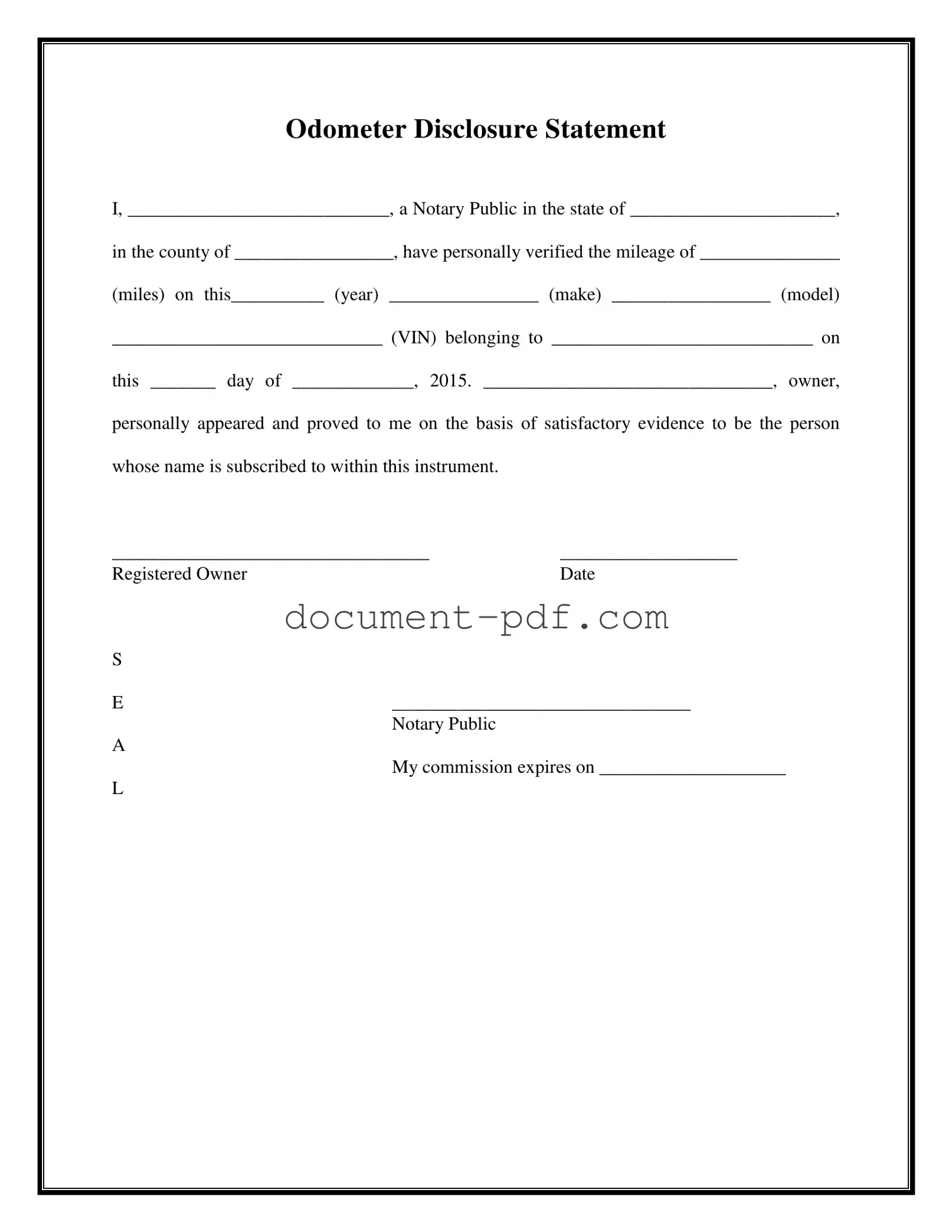 Blank Notarized Odometer Statement PDF Form
