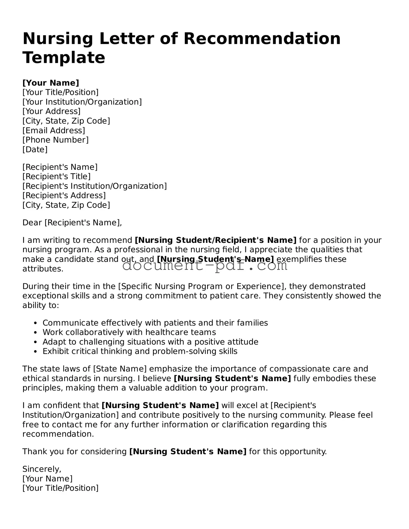 Attorney-Approved Nursing Letter of Recommendation Document