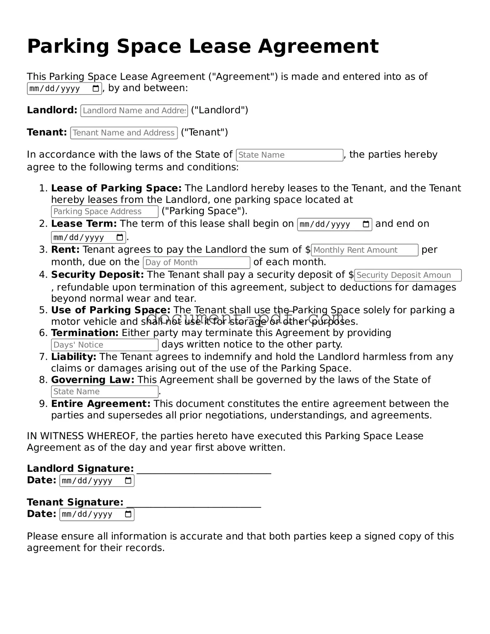 Attorney-Approved Parking Space Lease Agreement Document