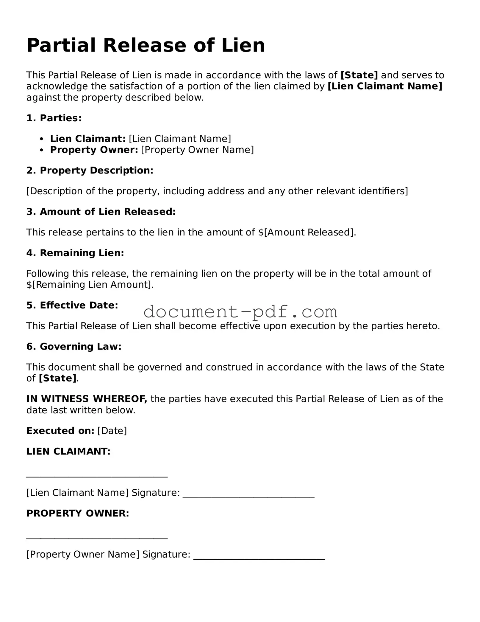 Attorney-Approved Partial Release of Lien Document