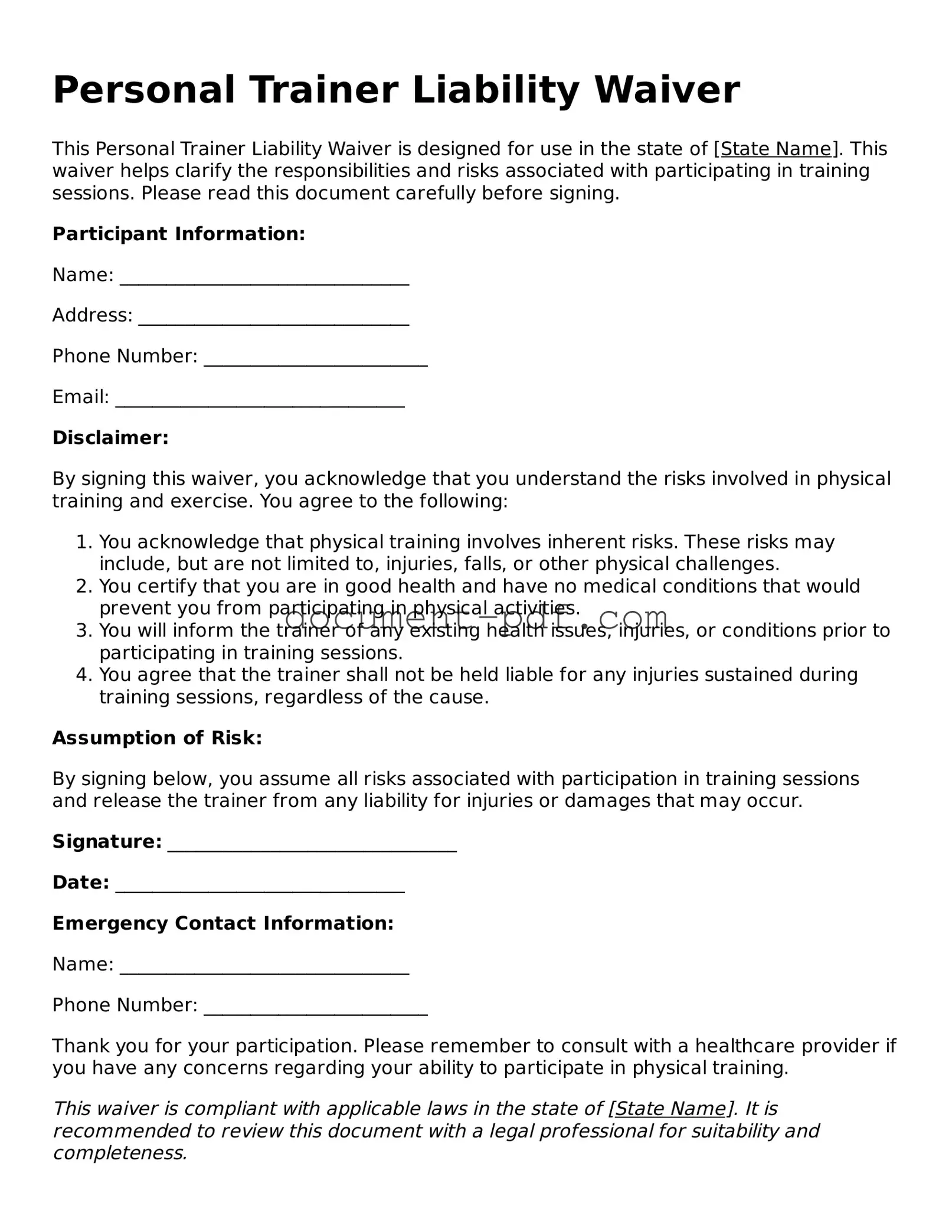 Attorney-Approved Personal Trainer Liability Waiver Document