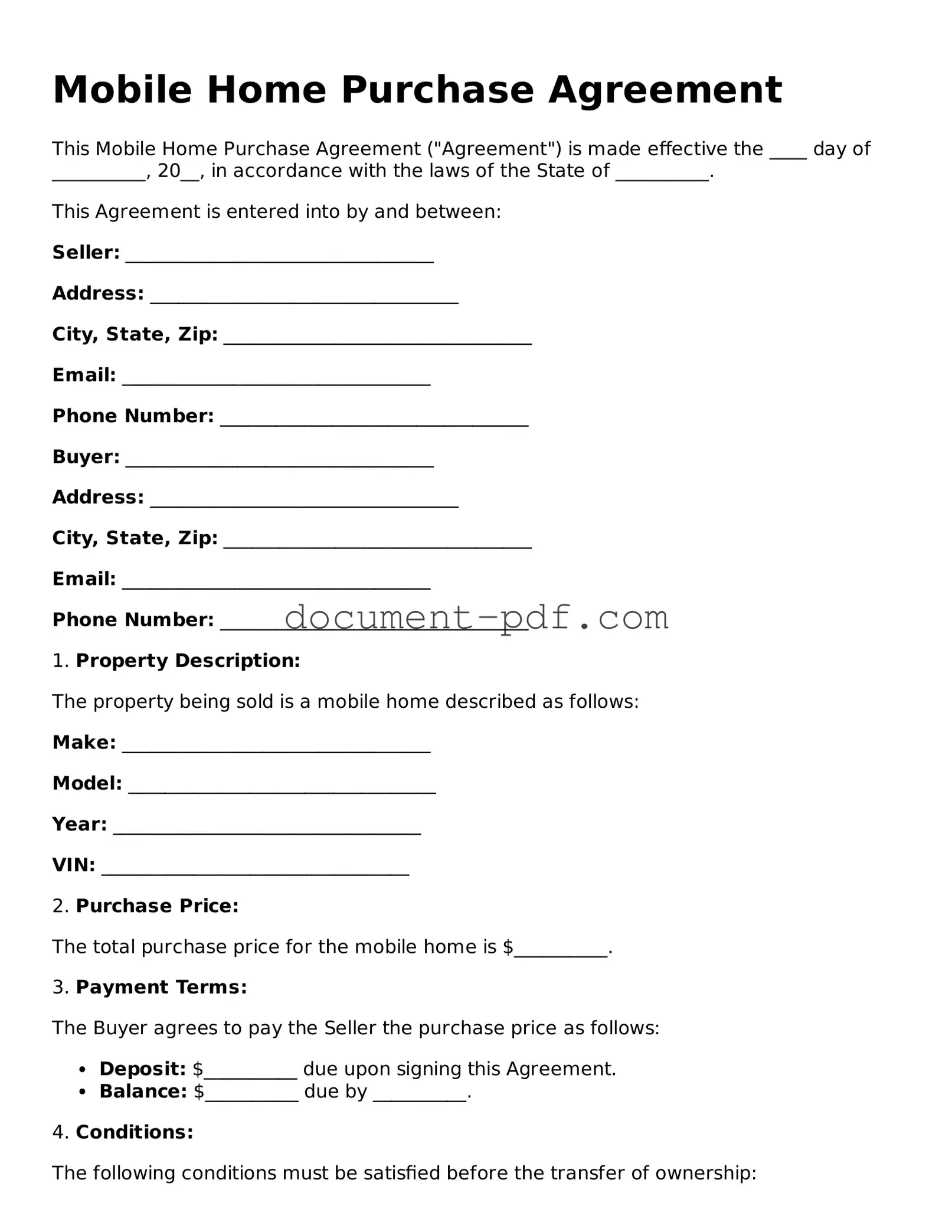 Attorney-Approved Mobile Home Purchase Agreement Document