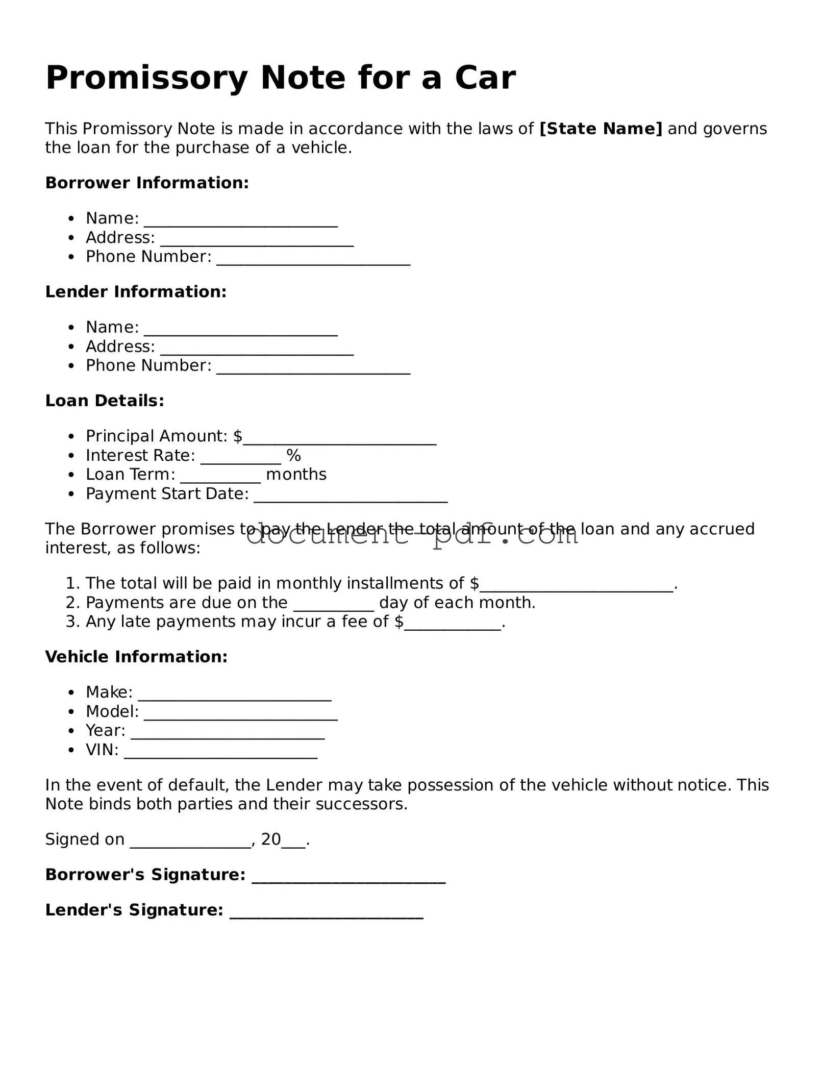Attorney-Approved Promissory Note for a Car Document