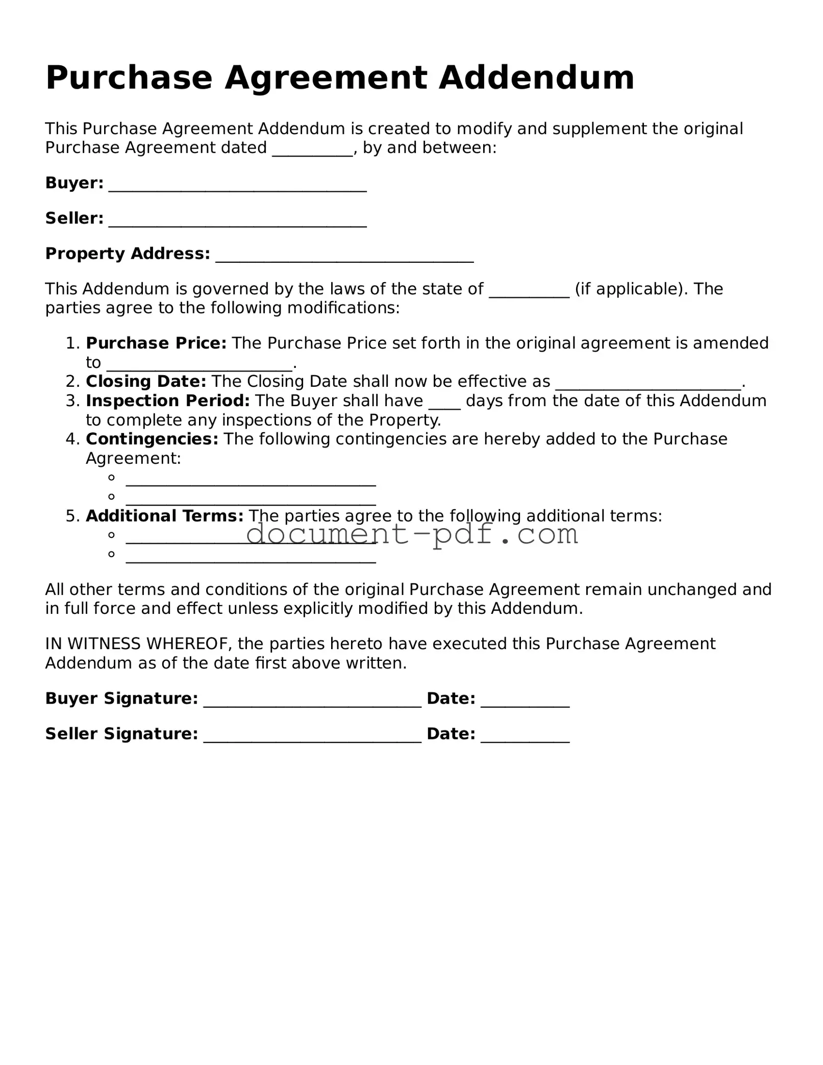 Attorney-Approved Purchase Agreement Addendum Document