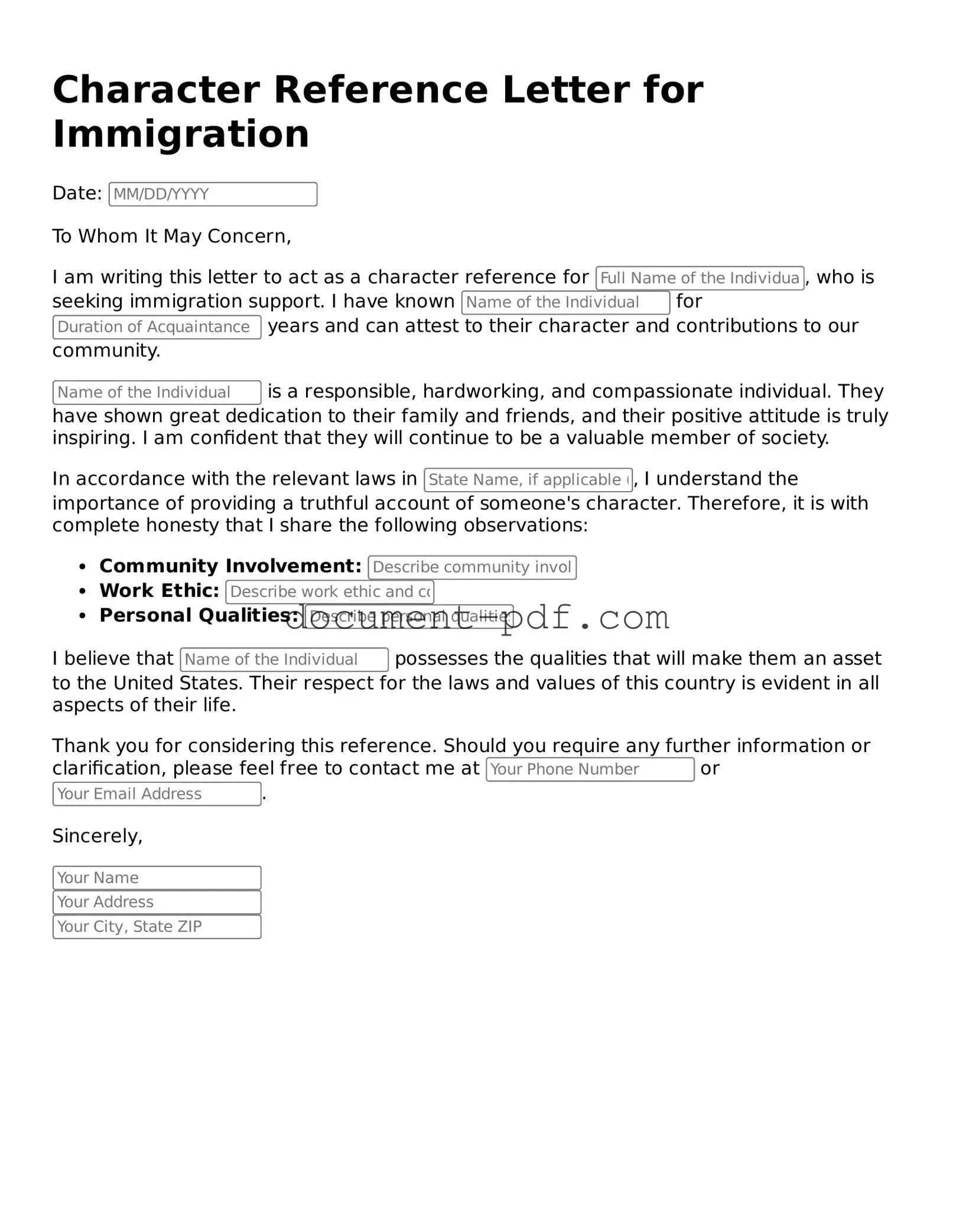 Attorney-Approved Character Reference Letter for Immigration Document