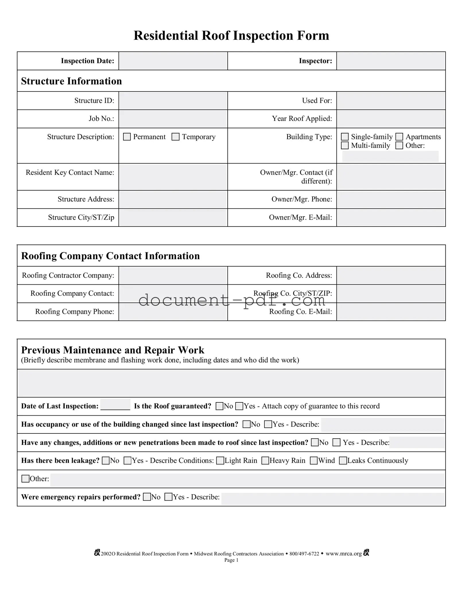 Blank Roof Inspection PDF Form
