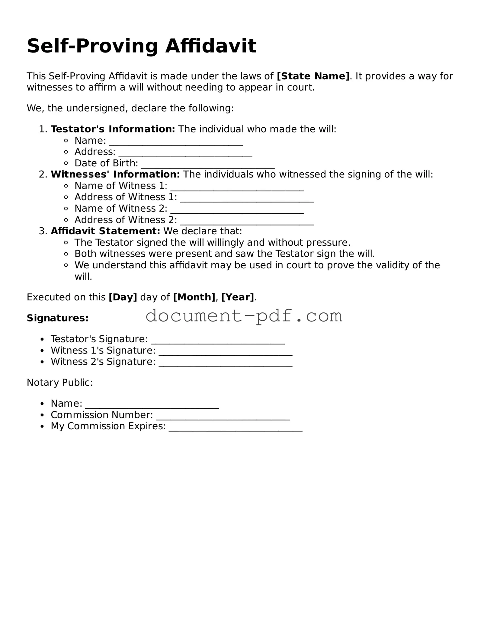 Attorney-Approved Self-Proving Affidavit Document