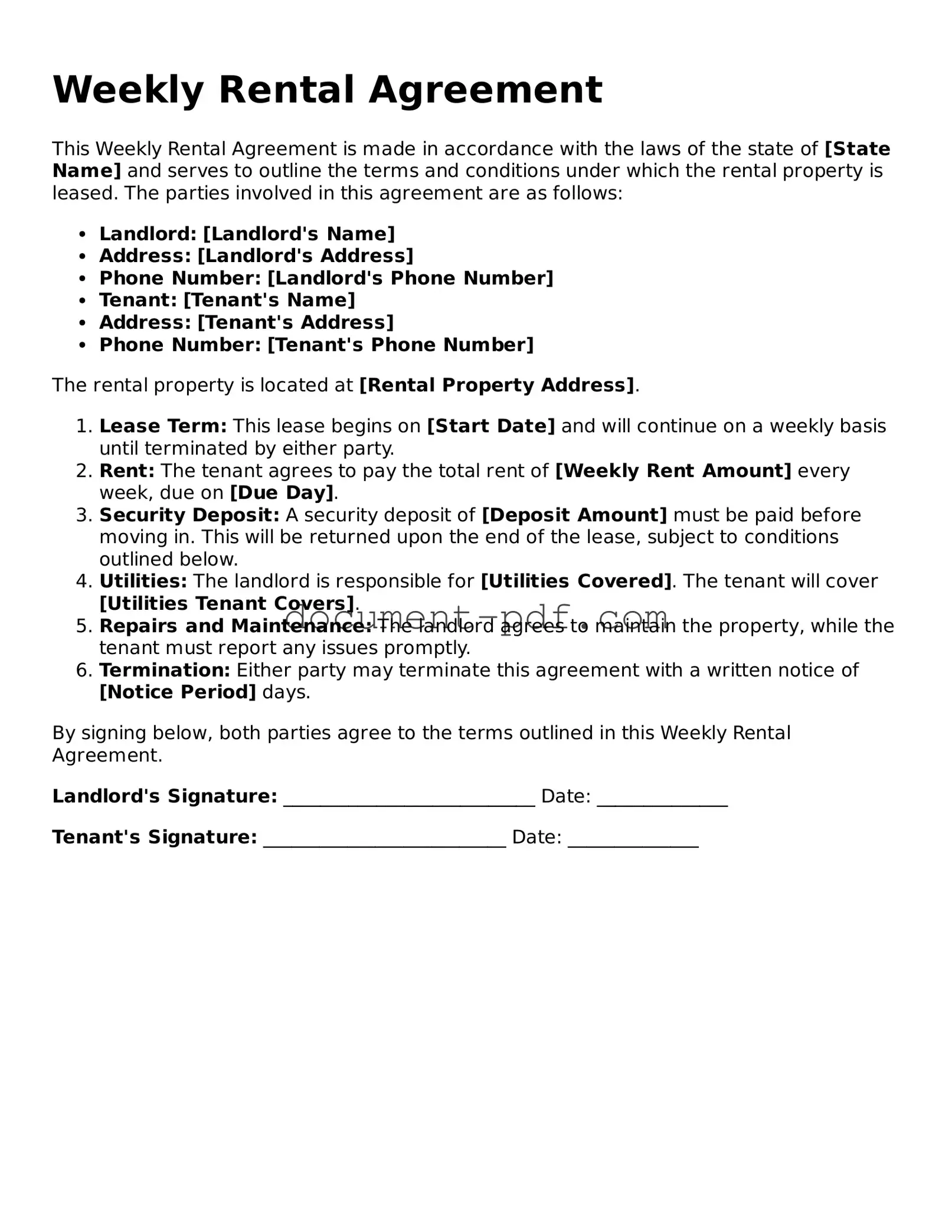 Attorney-Approved Weekly Rental Agreement Document