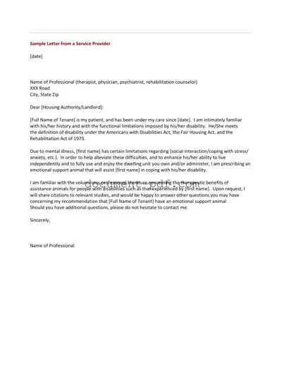 Blank Emotional Support Animal Letter PDF Form