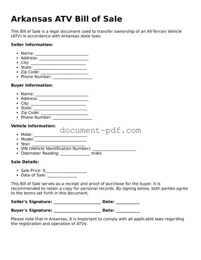 Attorney-Verified Arkansas ATV Bill of Sale Template