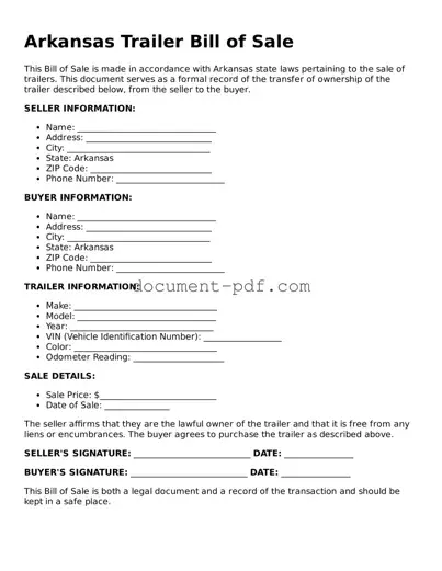 Attorney-Verified Arkansas Trailer Bill of Sale Template